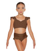 Solid Lycra Sweetheart Crop Top Gather Sleeve