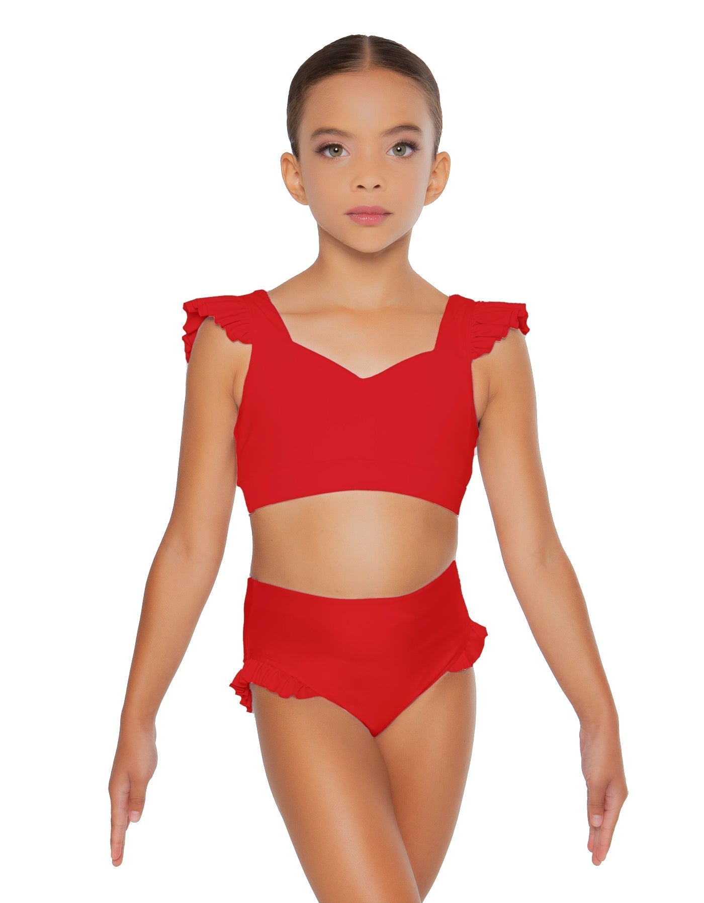 Solid Lycra Sweetheart Crop Top Gather Sleeve