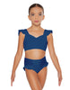 Solid Lycra Sweetheart Crop Top Gather Sleeve