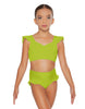 Solid Lycra Sweetheart Crop Top Gather Sleeve