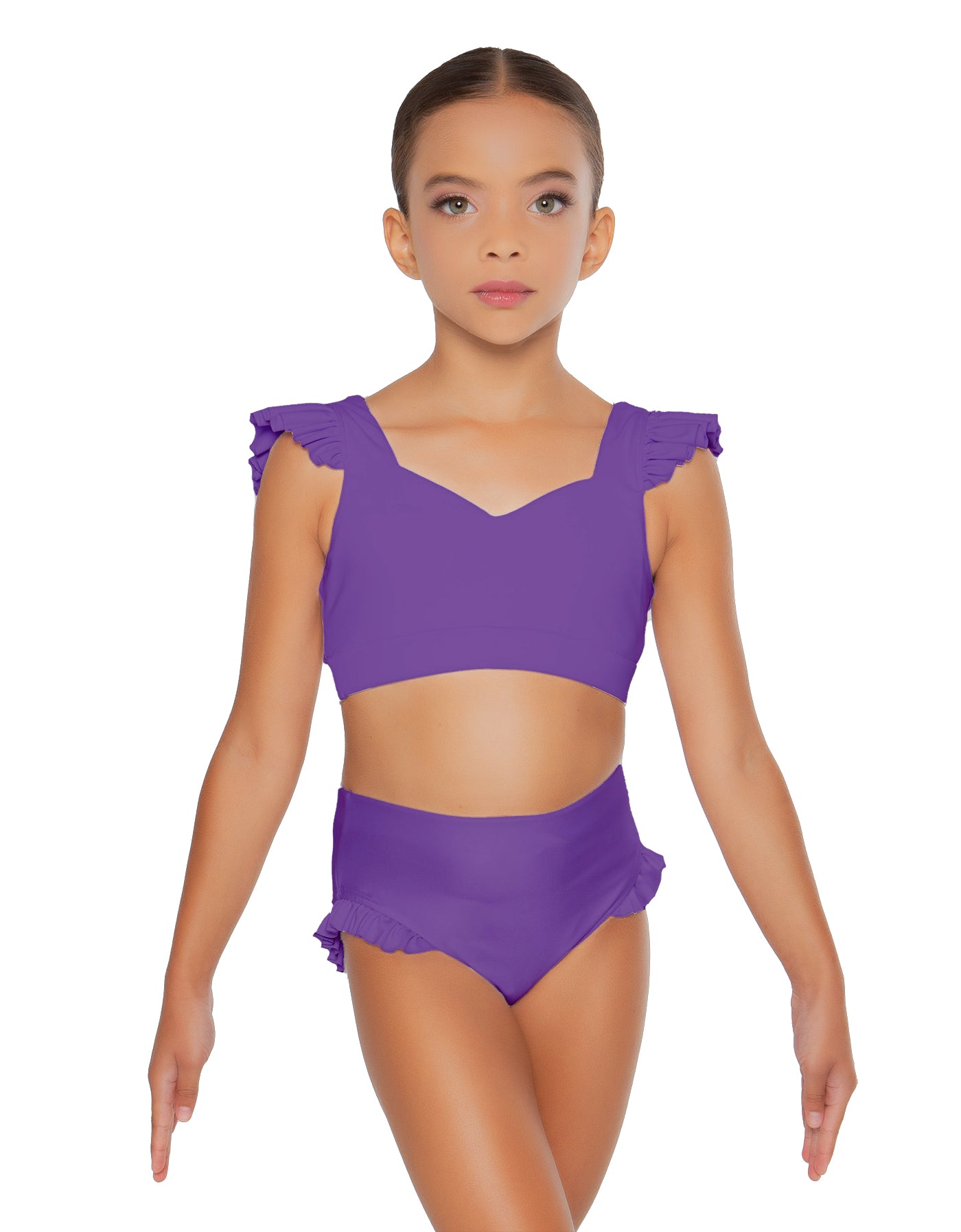 Solid Lycra Sweetheart Crop Top Gather Sleeve