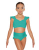 Solid Lycra Sweetheart Crop Top Gather Sleeve