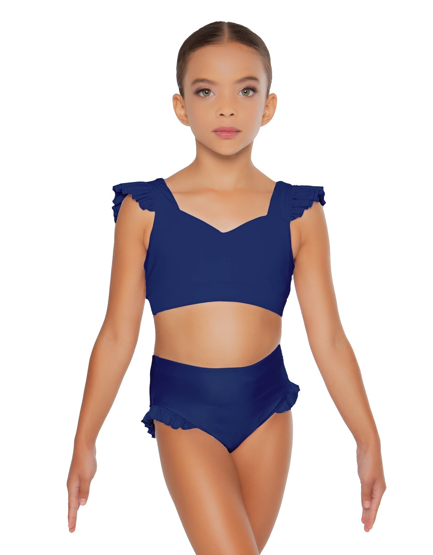 Solid Lycra Sweetheart Crop Top Gather Sleeve