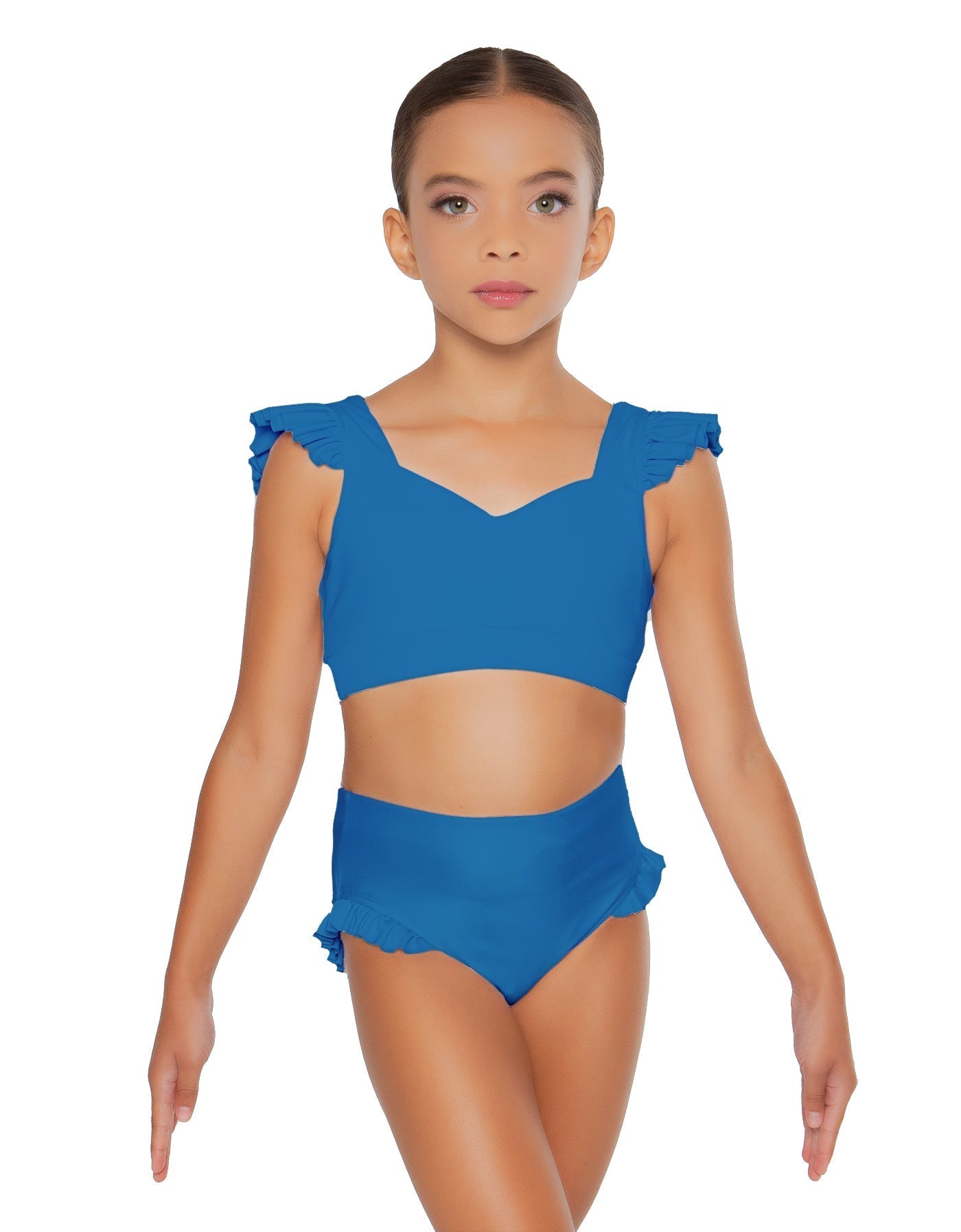 Solid Lycra Sweetheart Crop Top Gather Sleeve