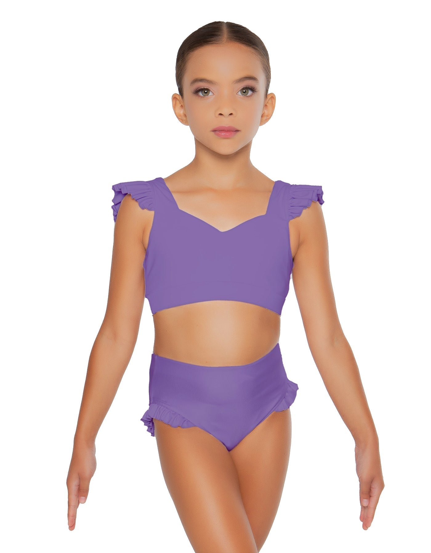 Solid Lycra Sweetheart Crop Top Gather Sleeve