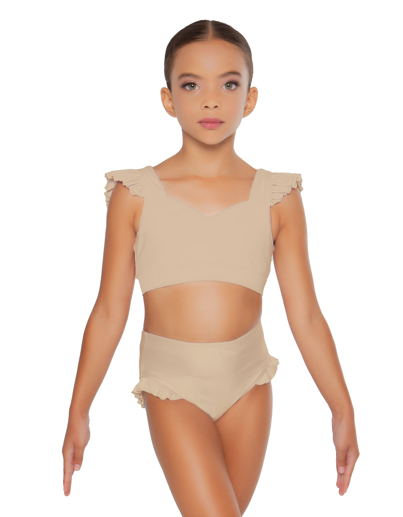 Solid Lycra Sweetheart Crop Top Gather Sleeve