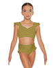 Solid Lycra Sweetheart Crop Top Gather Sleeve