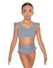 Solid Lycra Sweetheart Crop Top Gather Sleeve