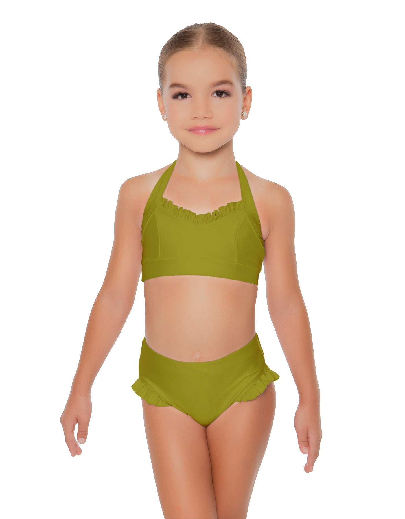 Solid Lycra Halter Sweetheart Bra with Ruffle