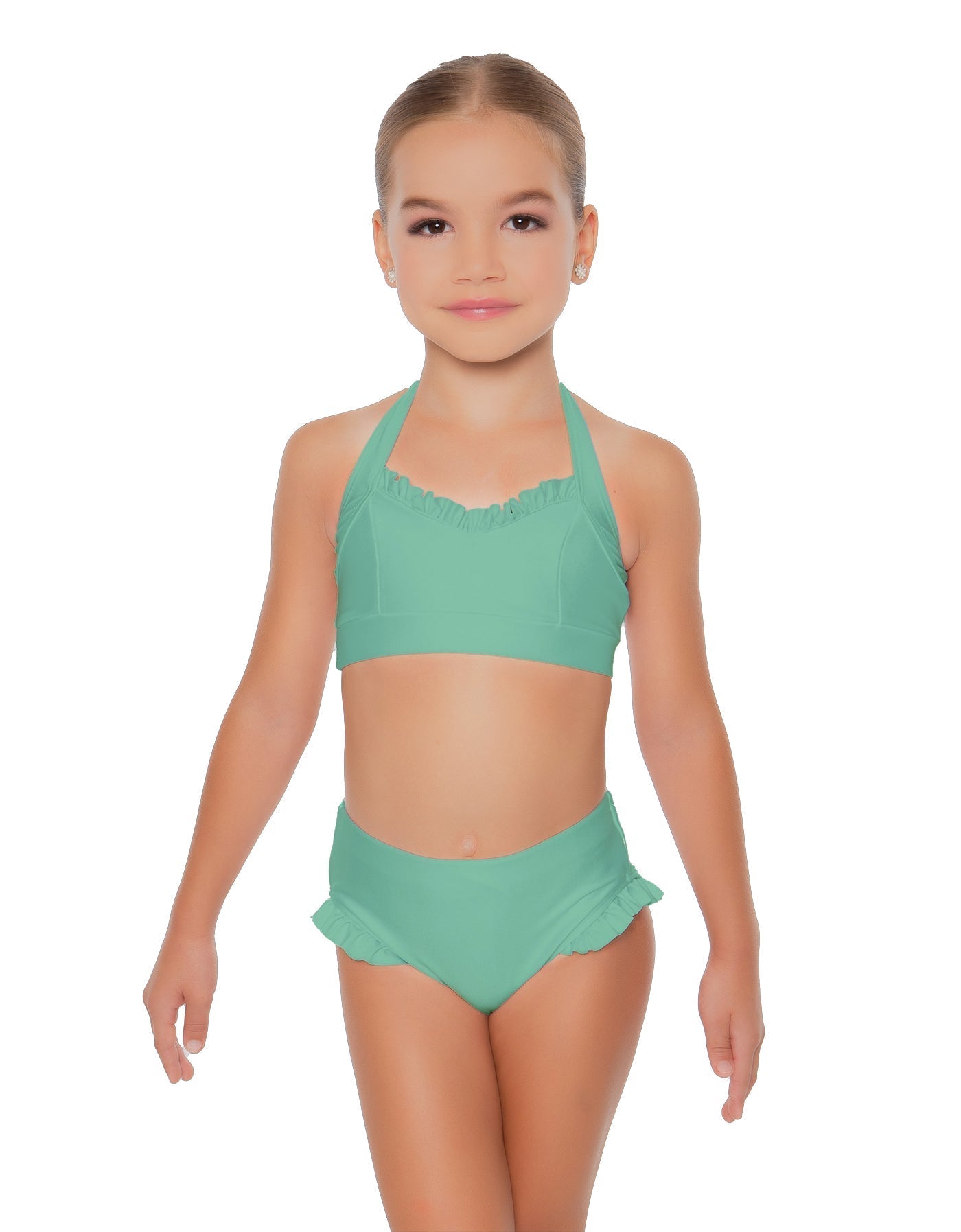 Solid Lycra Halter Sweetheart Bra with Ruffle