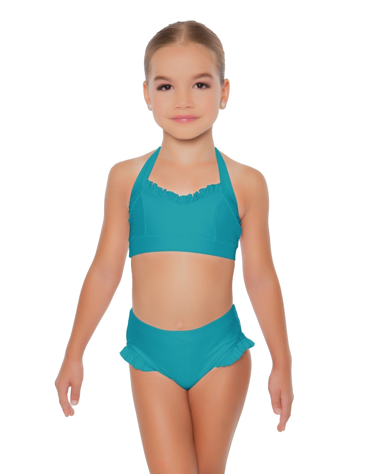 Solid Lycra Halter Sweetheart Bra with Ruffle