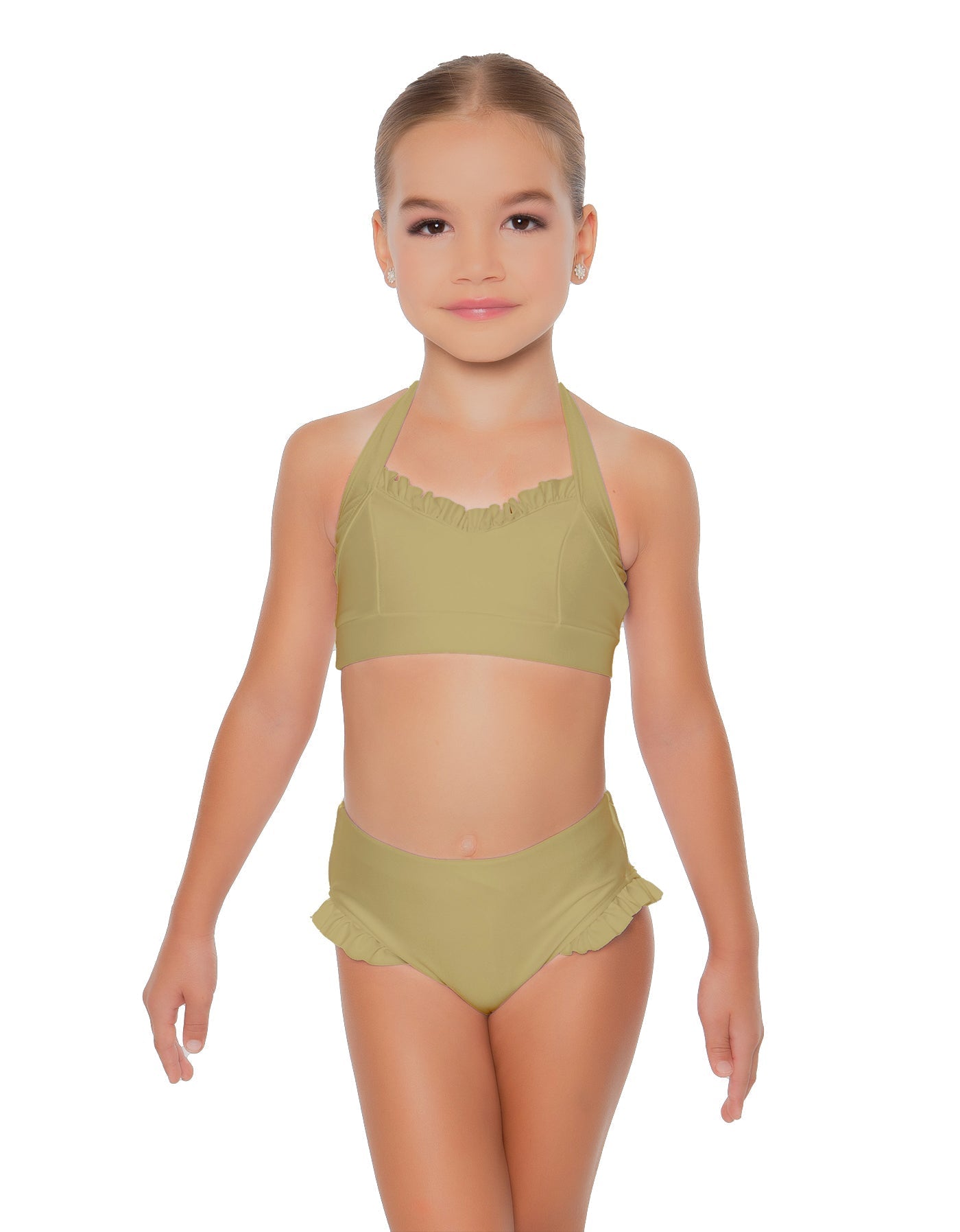 Solid Lycra Halter Sweetheart Bra with Ruffle
