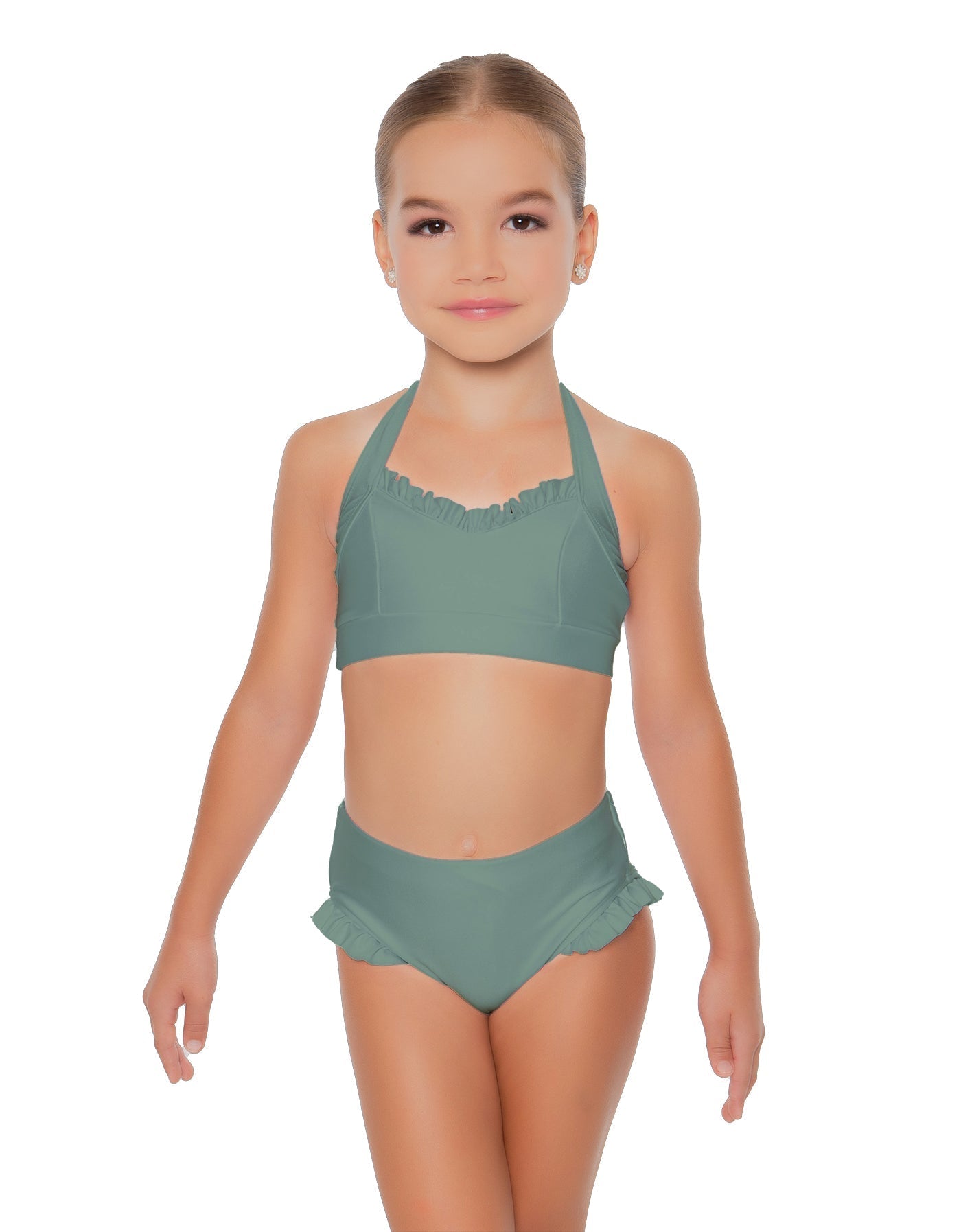 Solid Lycra Halter Sweetheart Bra with Ruffle