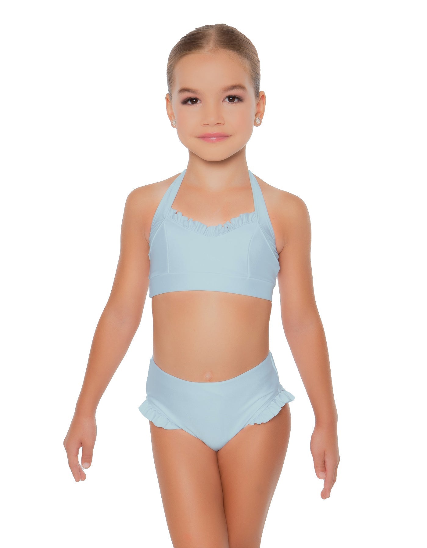 Solid Lycra Halter Sweetheart Bra with Ruffle