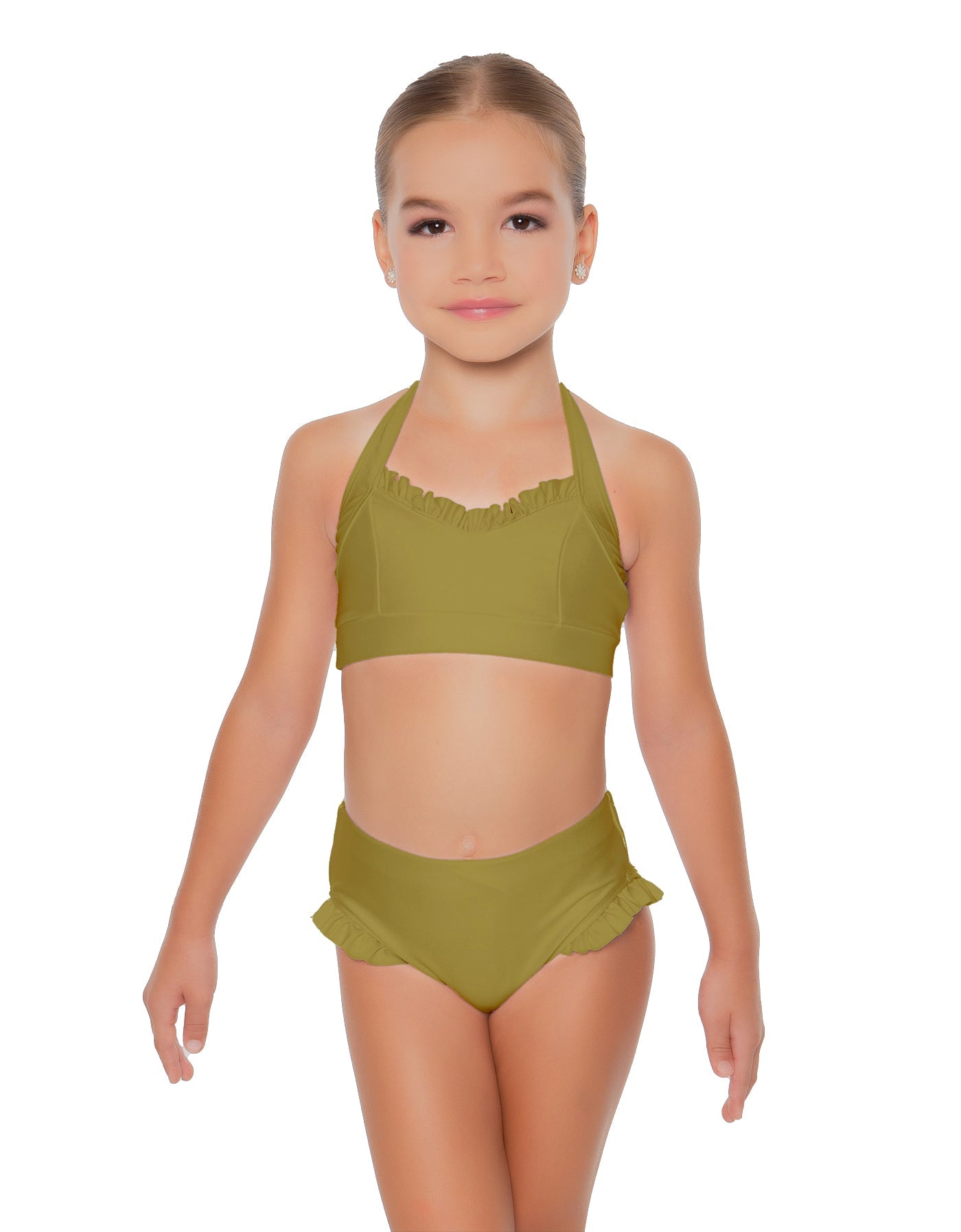 Solid Lycra Halter Sweetheart Bra with Ruffle
