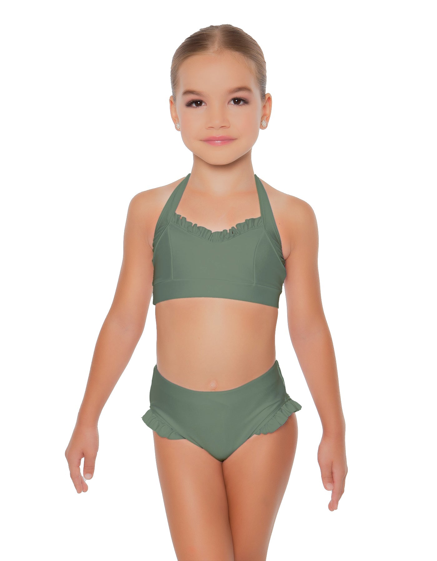 Solid Lycra Halter Sweetheart Bra with Ruffle