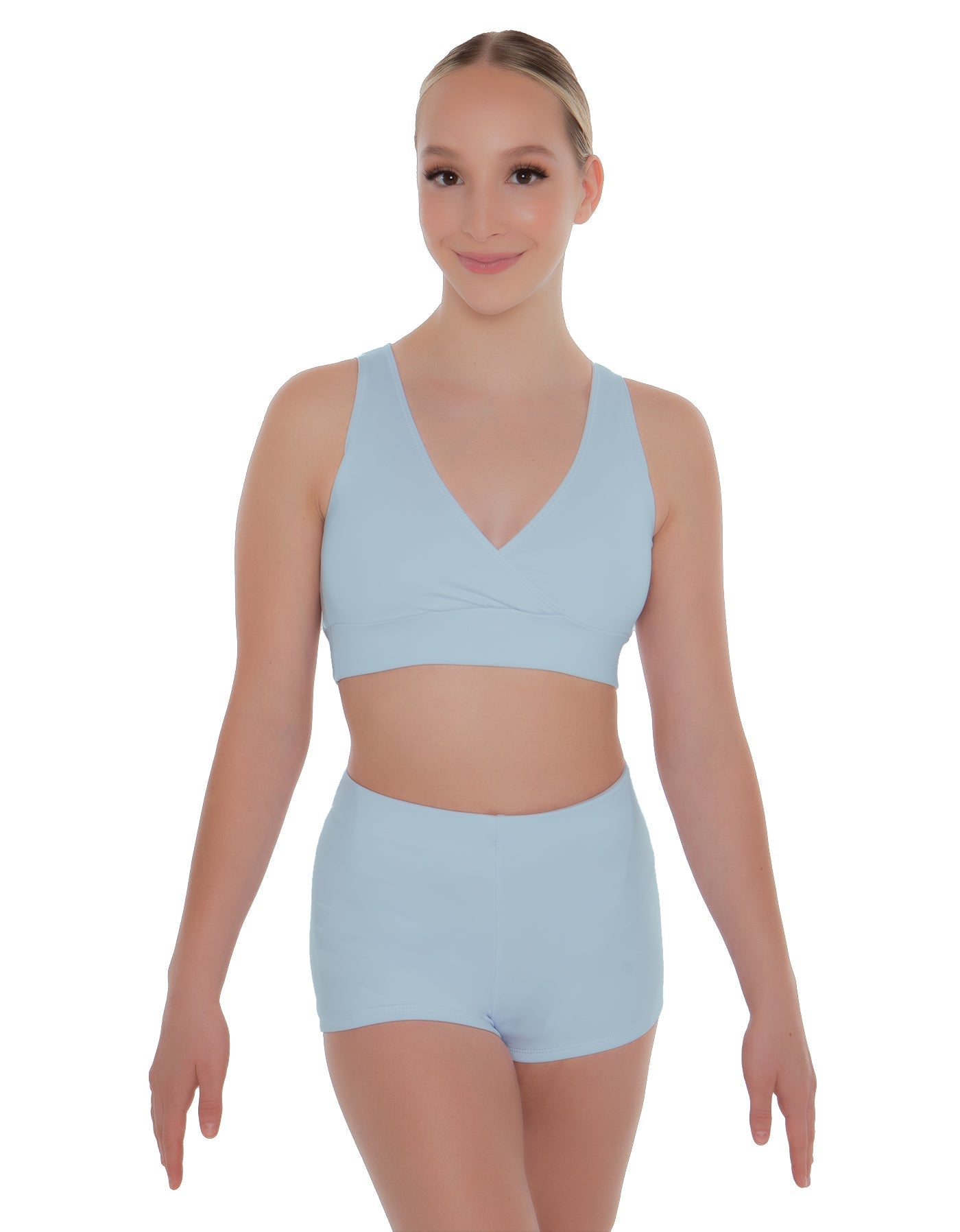 Solid Lycra Crossover Front Back Sleeveless Crop Top