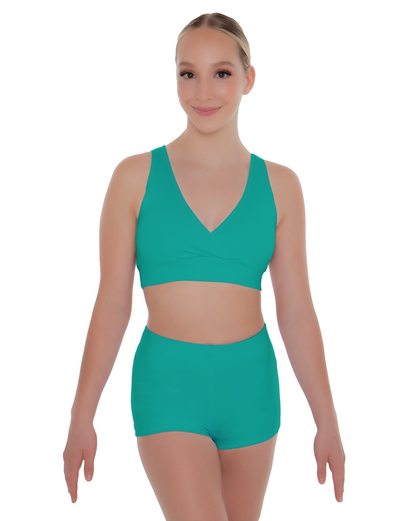 Solid Lycra Crossover Front Back Sleeveless Crop Top