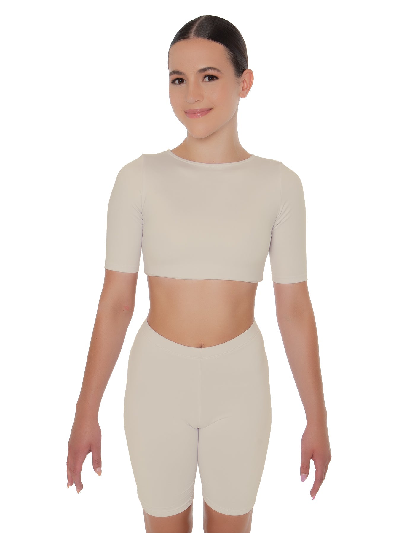Solid Lycra Short Sleeve Crop Top
