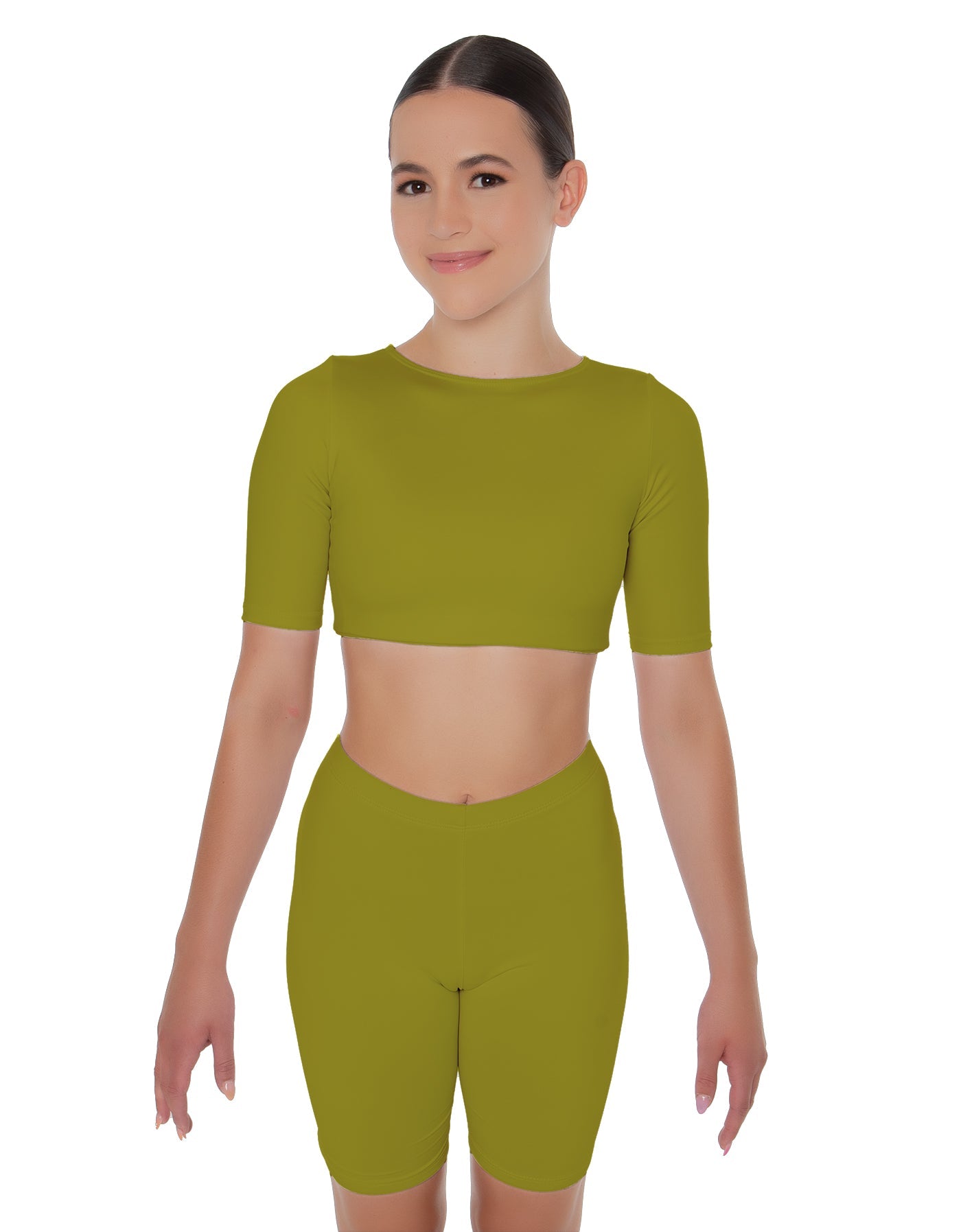 Solid Lycra Short Sleeve Crop Top