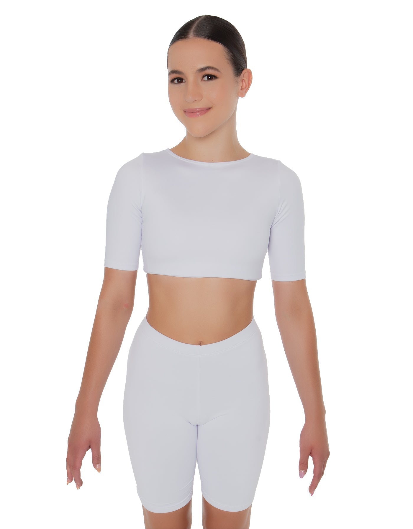 Solid Lycra Short Sleeve Crop Top