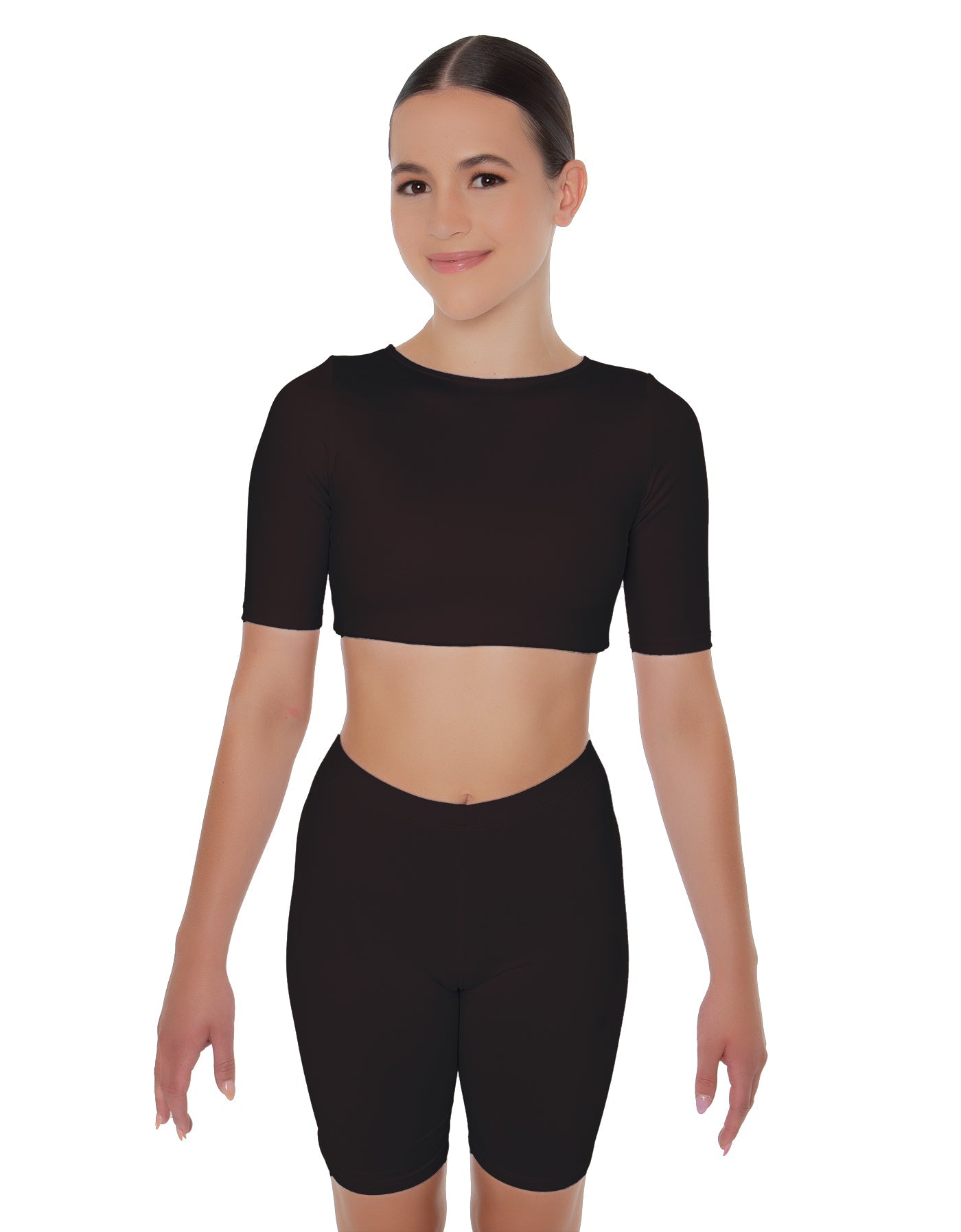 Solid Lycra Short Sleeve Crop Top