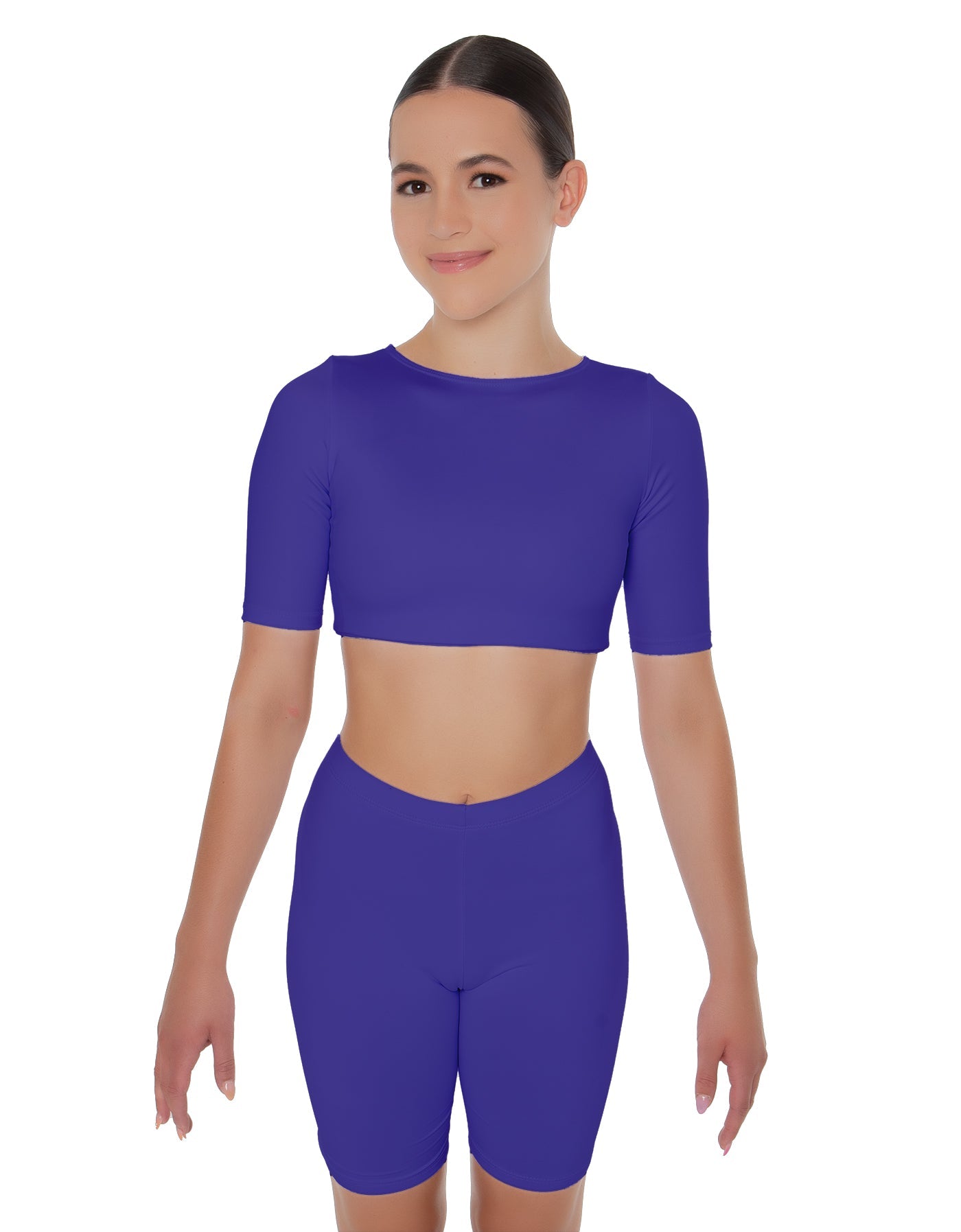Solid Lycra Short Sleeve Crop Top