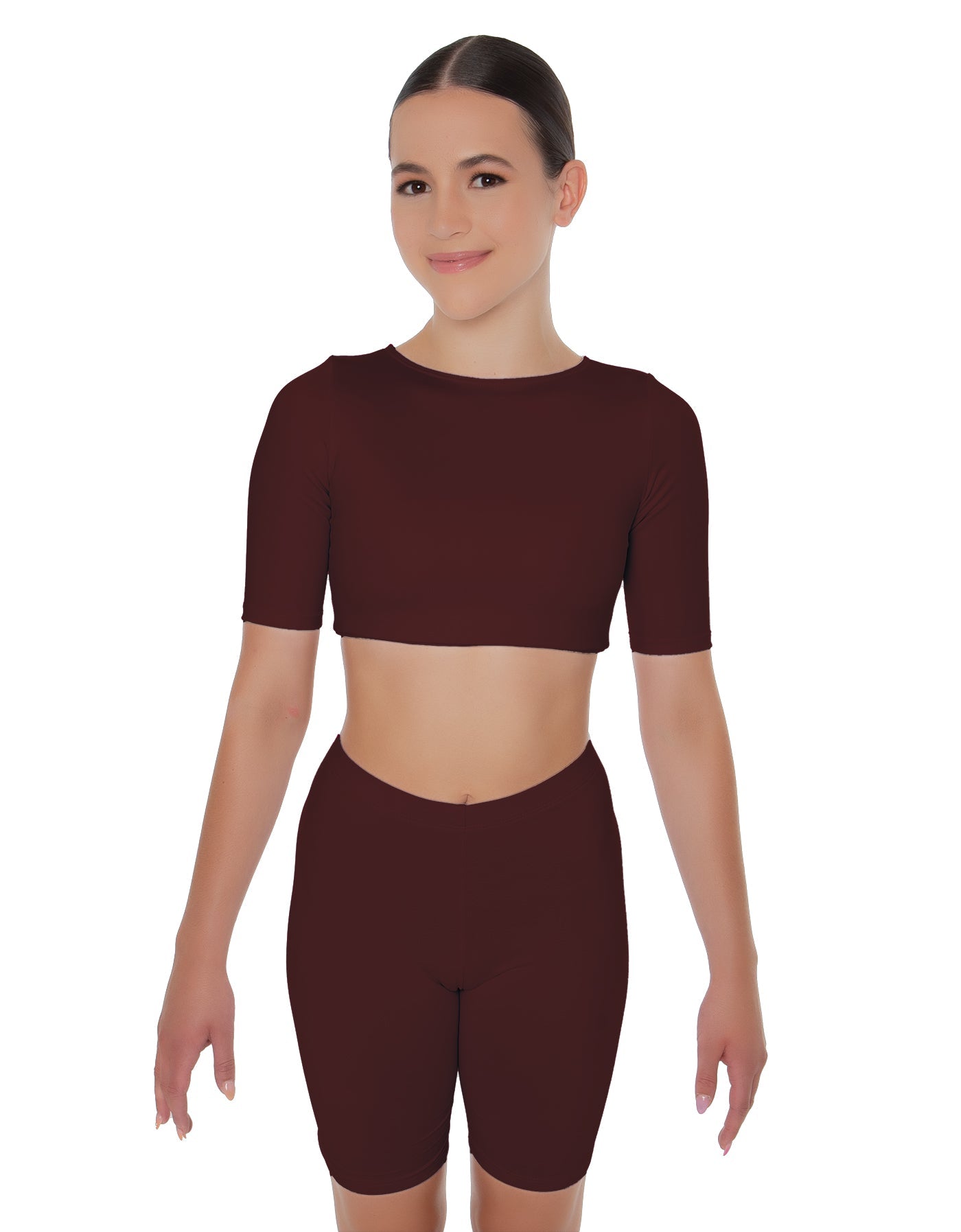 Solid Lycra Short Sleeve Crop Top
