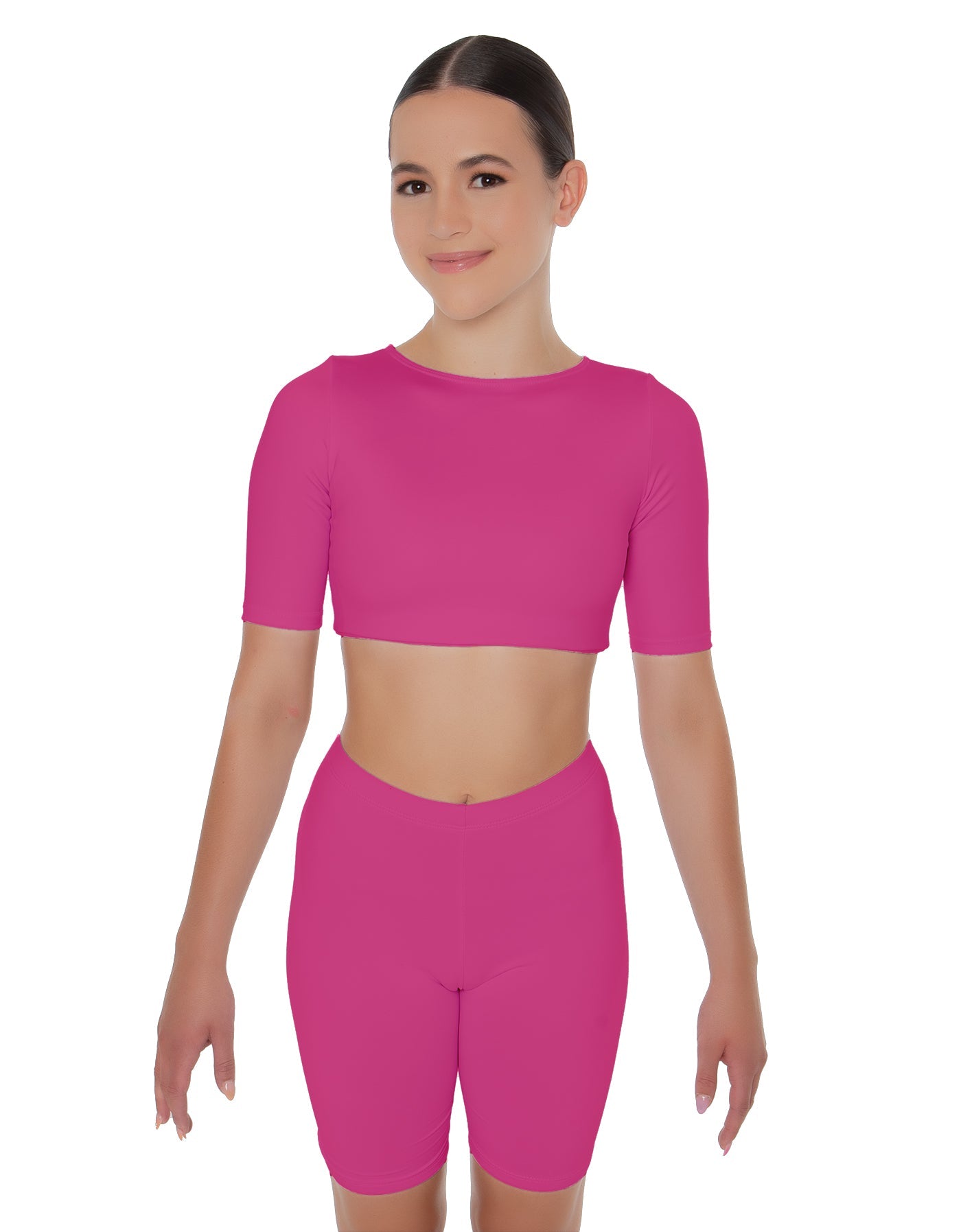 Solid Lycra Short Sleeve Crop Top