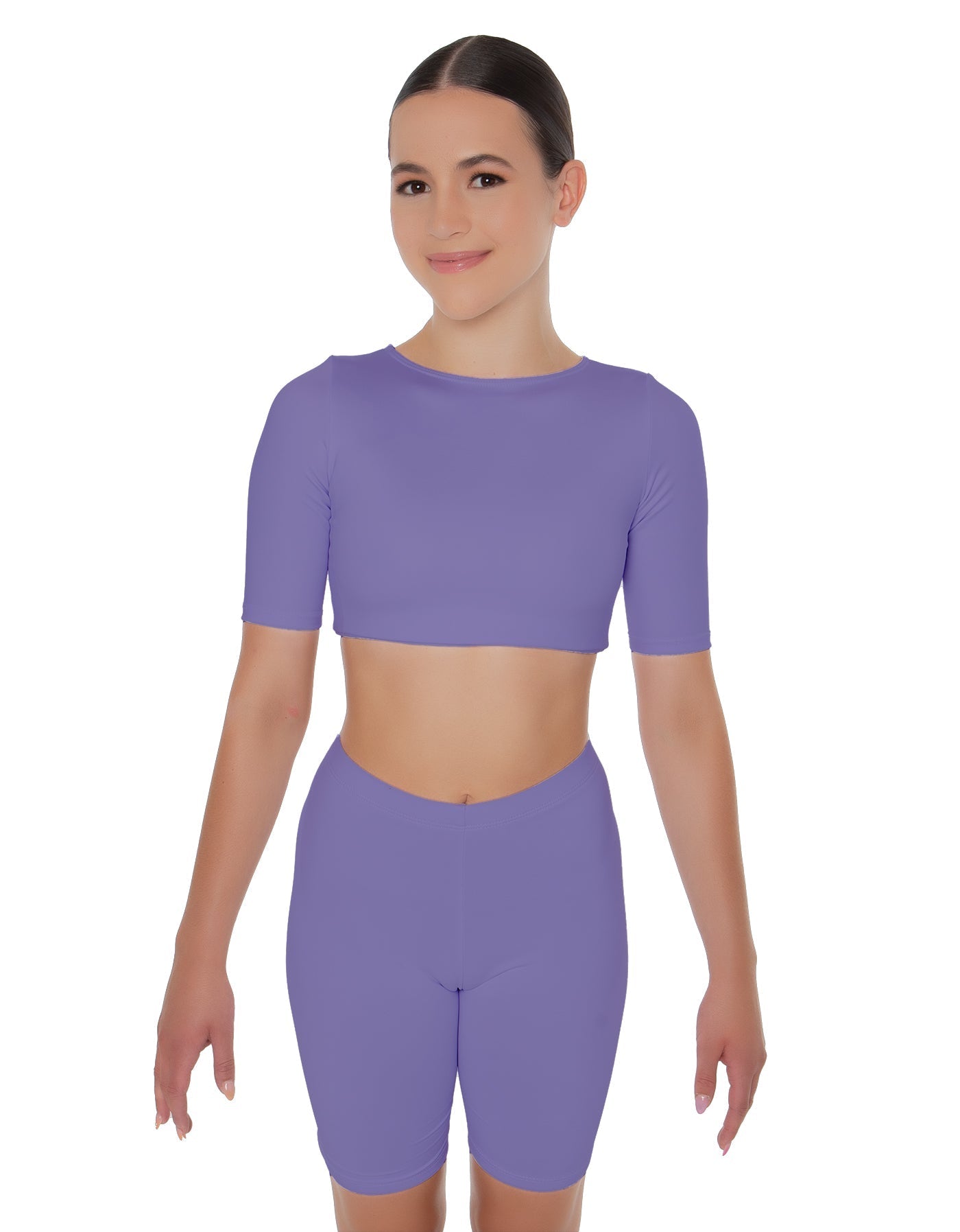 Solid Lycra Short Sleeve Crop Top
