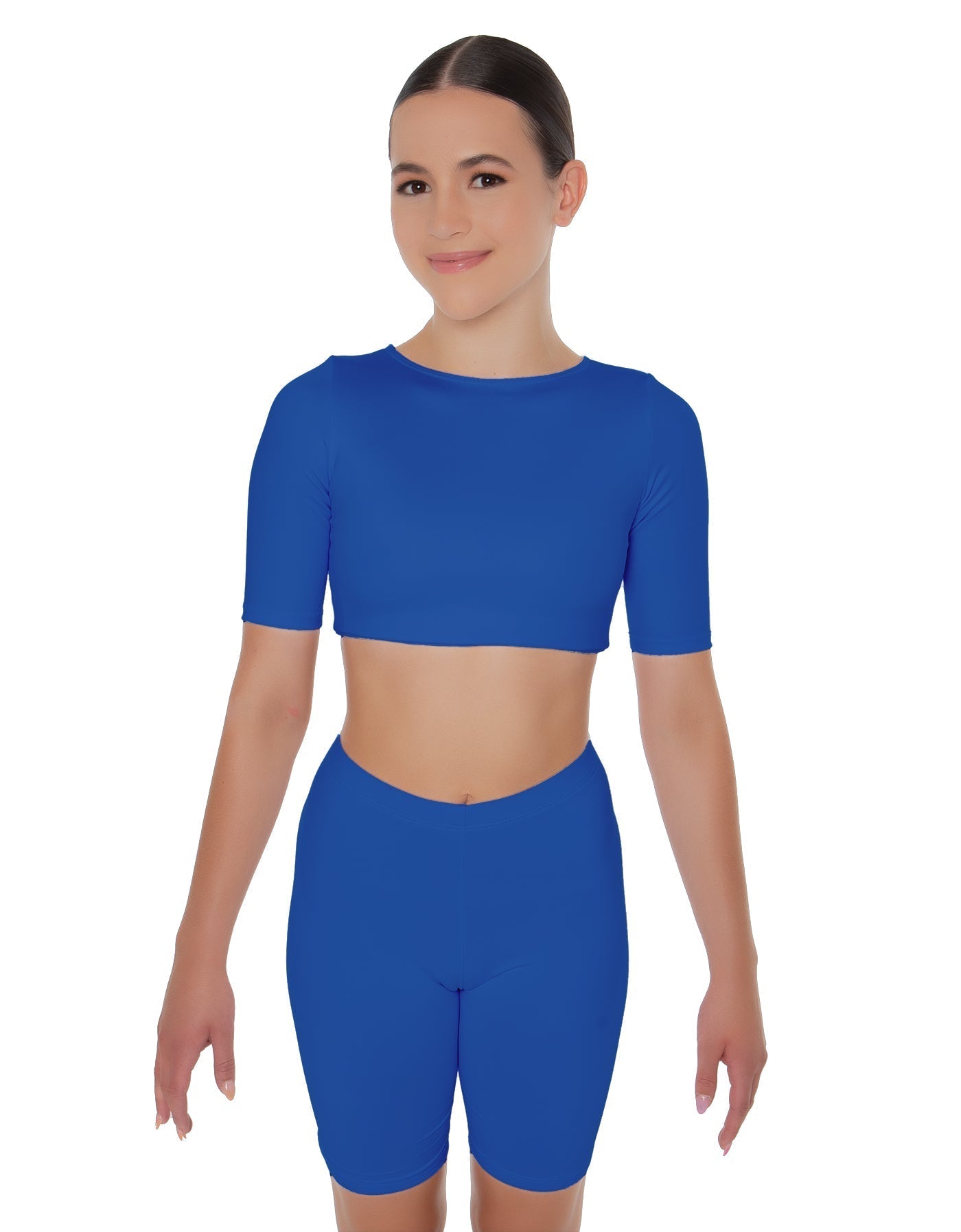 Solid Lycra Short Sleeve Crop Top