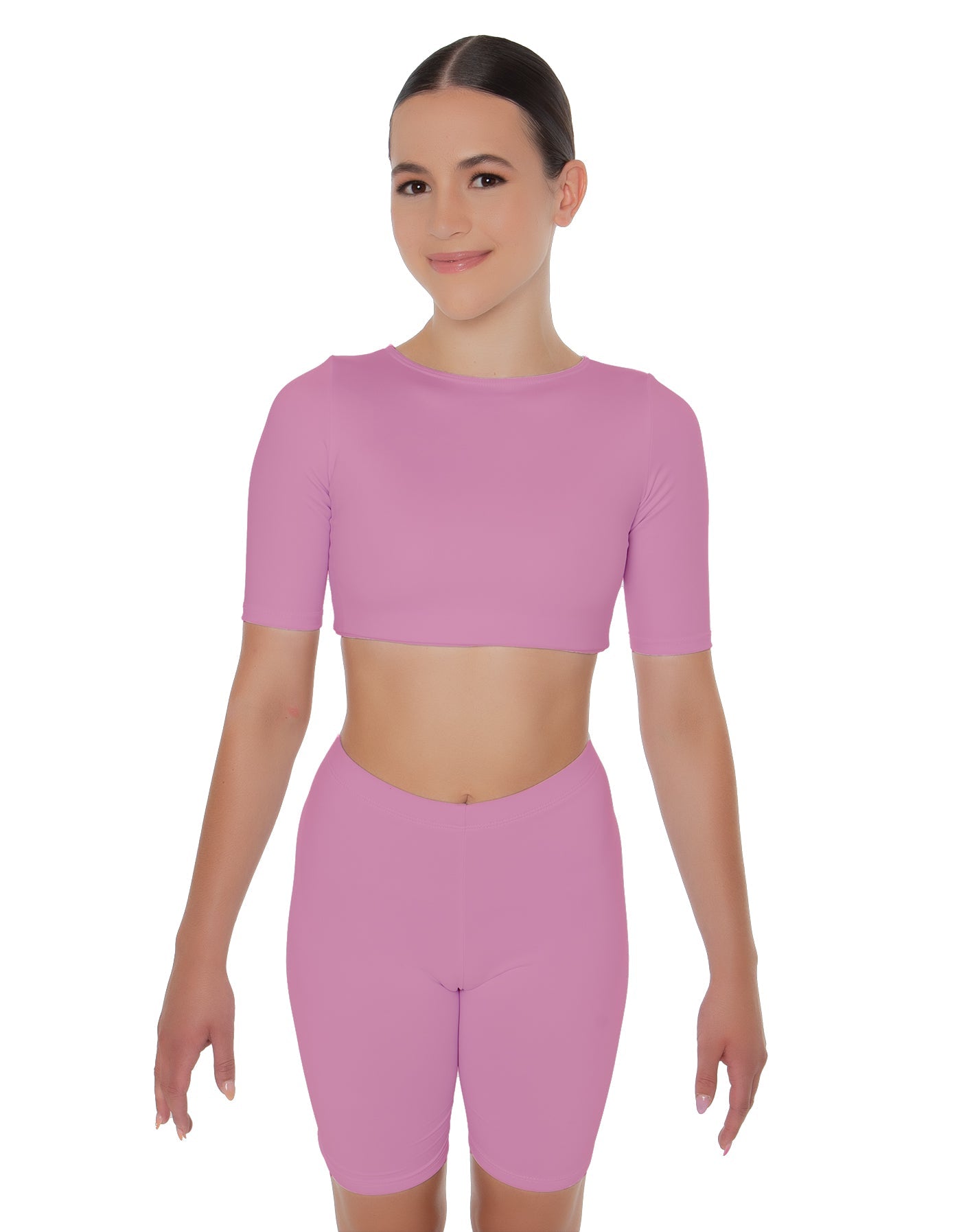 Solid Lycra Short Sleeve Crop Top