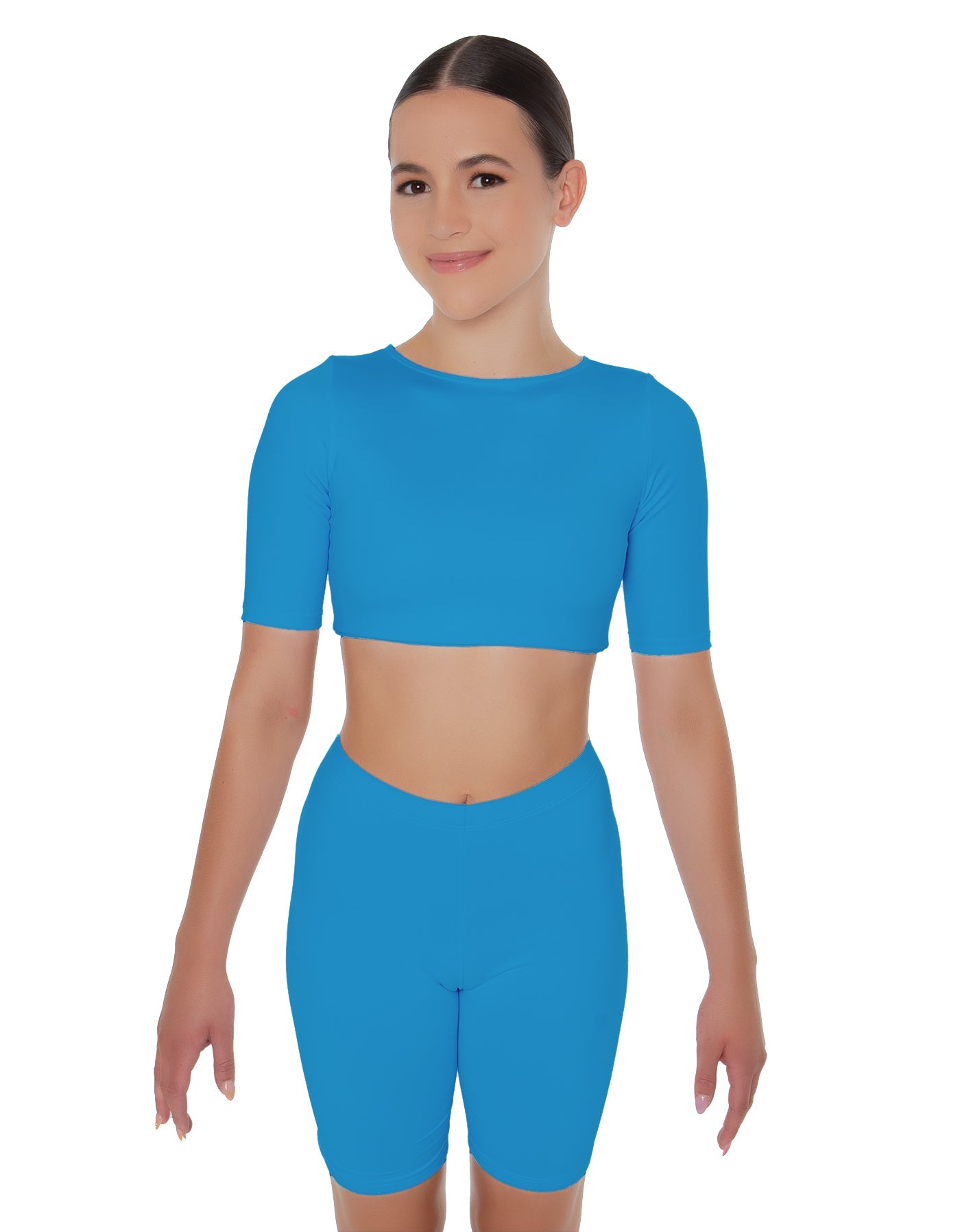 Solid Lycra Short Sleeve Crop Top