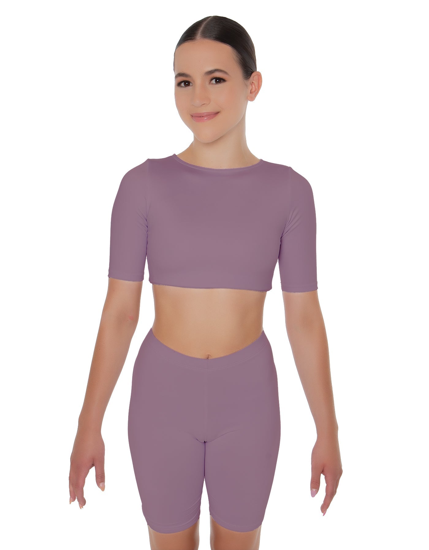 Solid Lycra Short Sleeve Crop Top