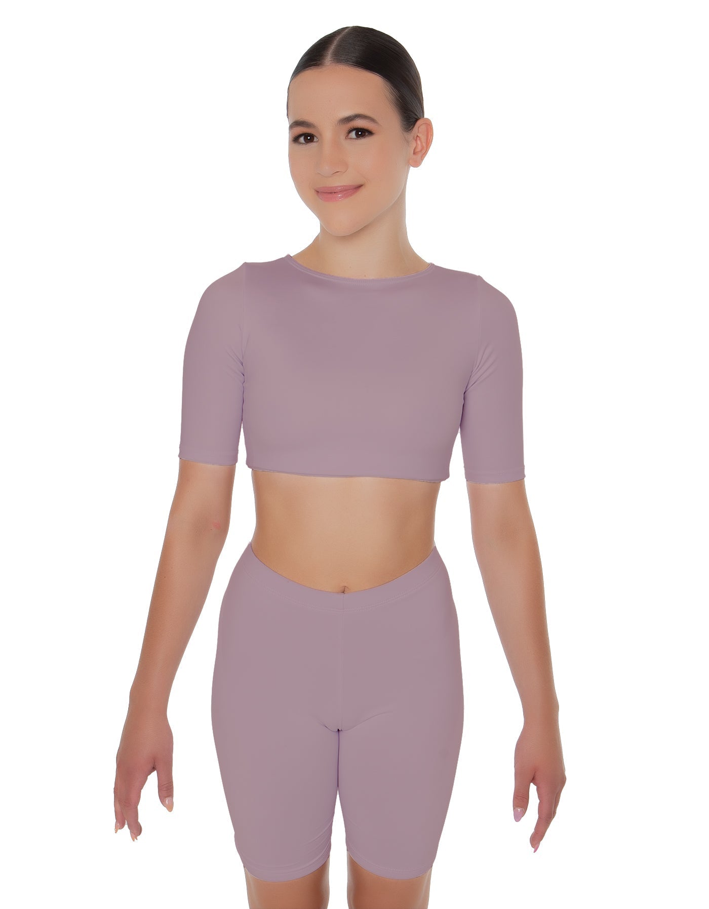 Solid Lycra Short Sleeve Crop Top