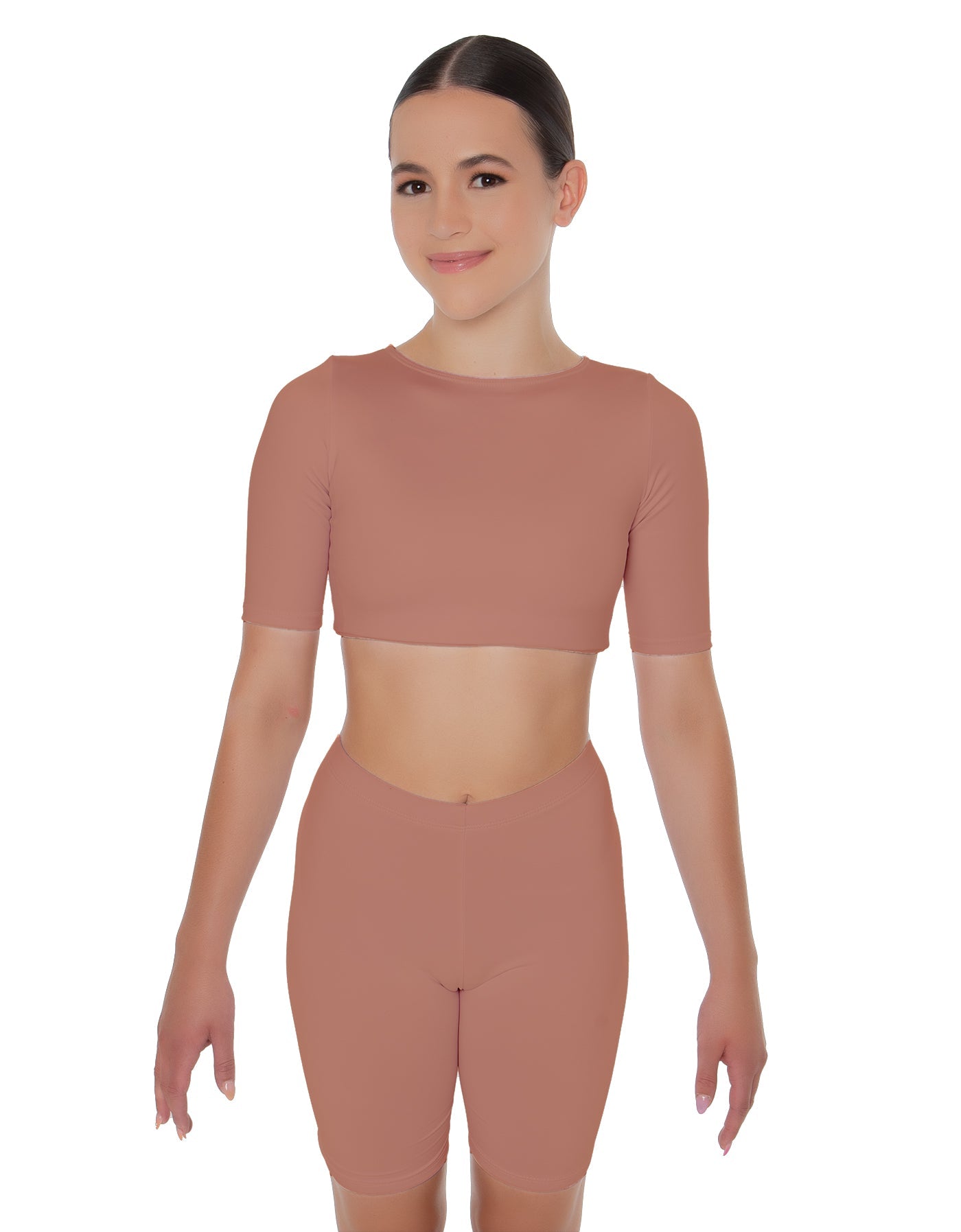 Solid Lycra Short Sleeve Crop Top