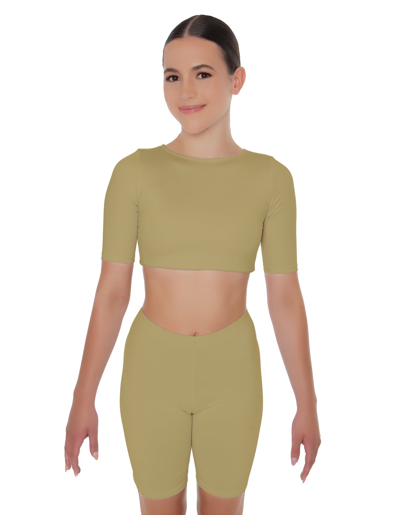 Solid Lycra Short Sleeve Crop Top