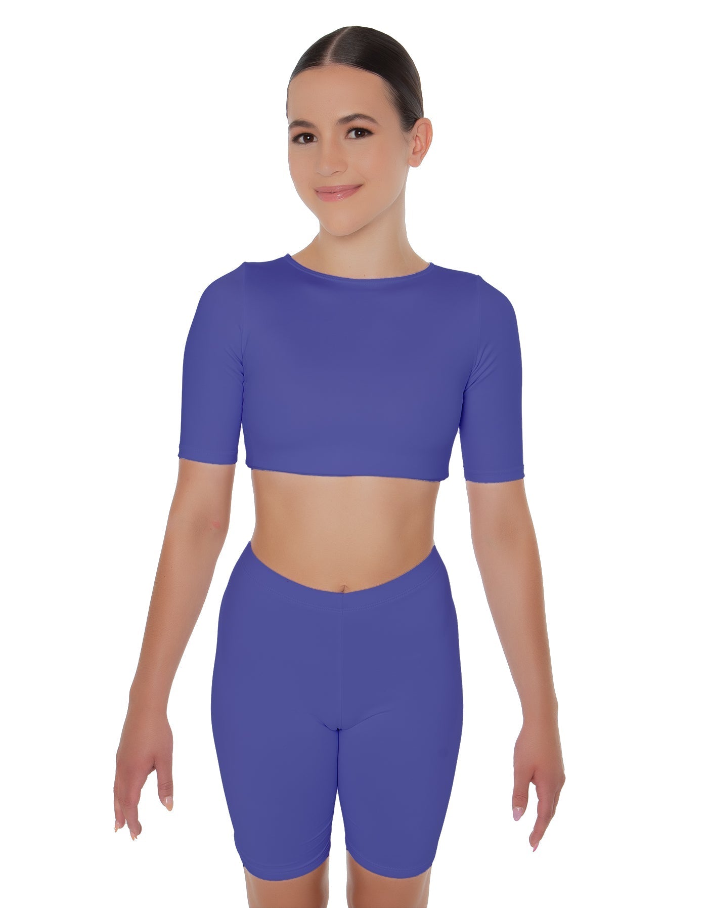 Solid Lycra Short Sleeve Crop Top