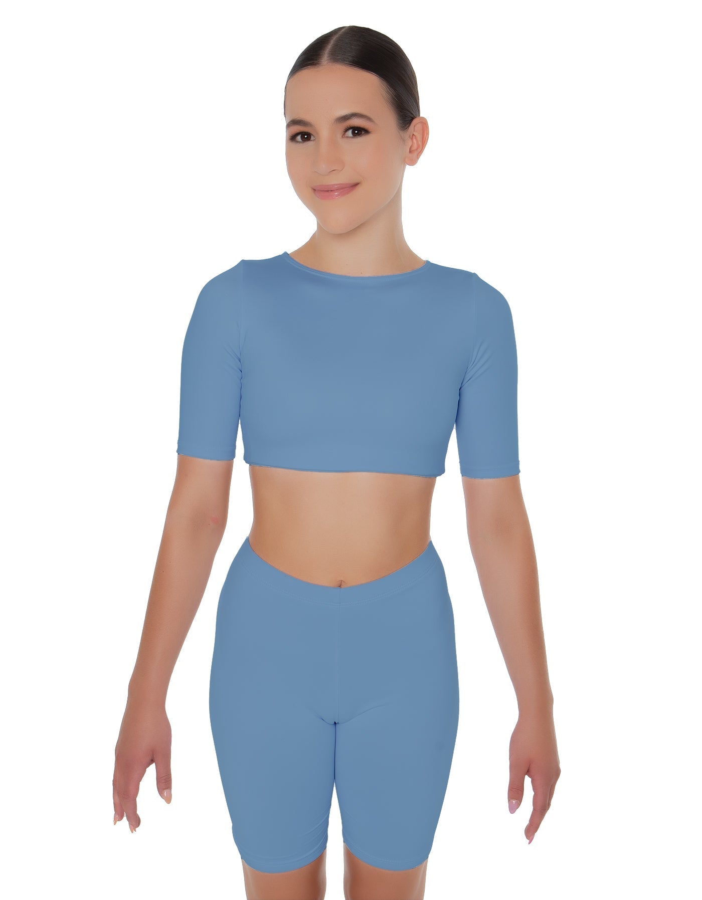 Solid Lycra Short Sleeve Crop Top