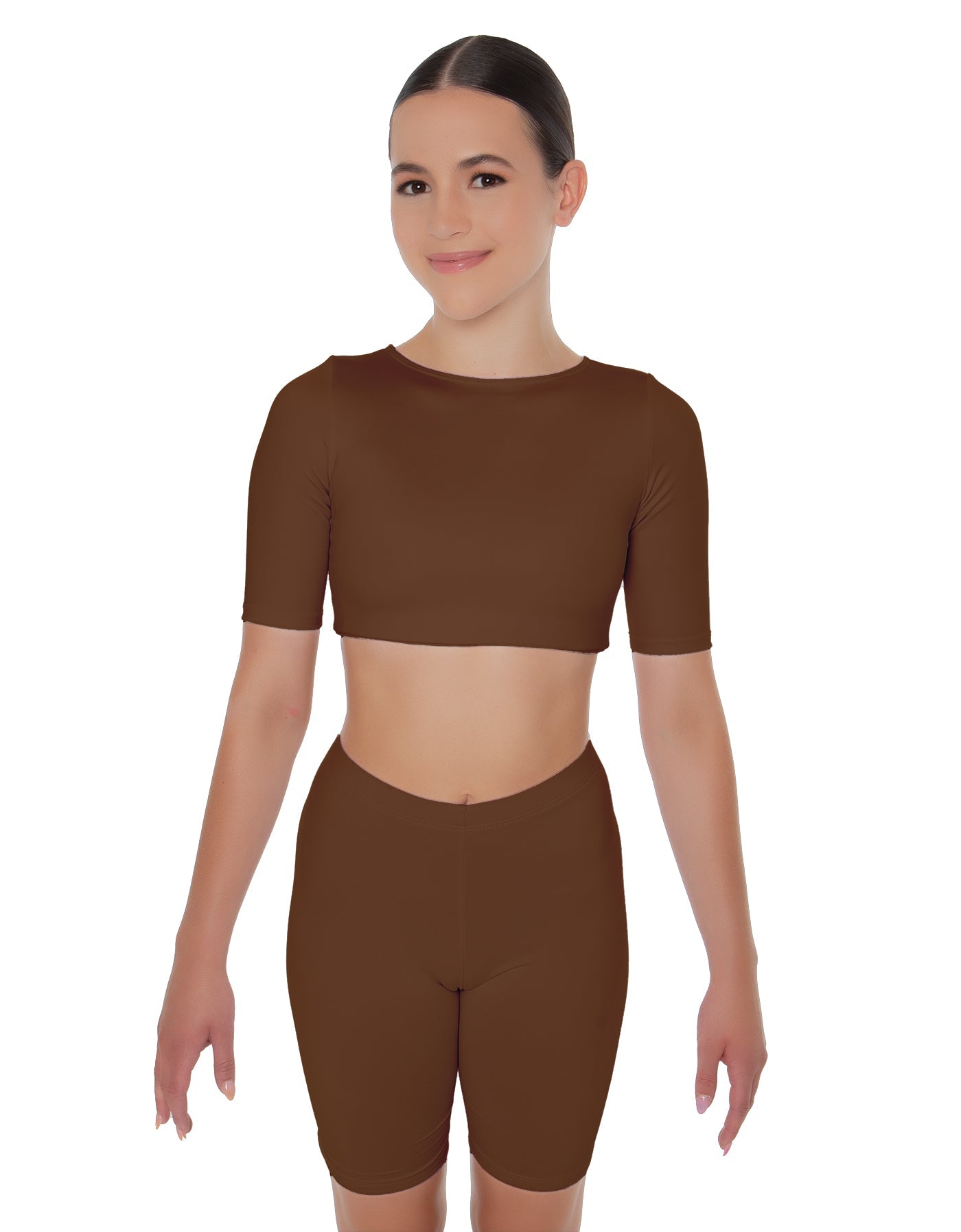 Solid Lycra Short Sleeve Crop Top