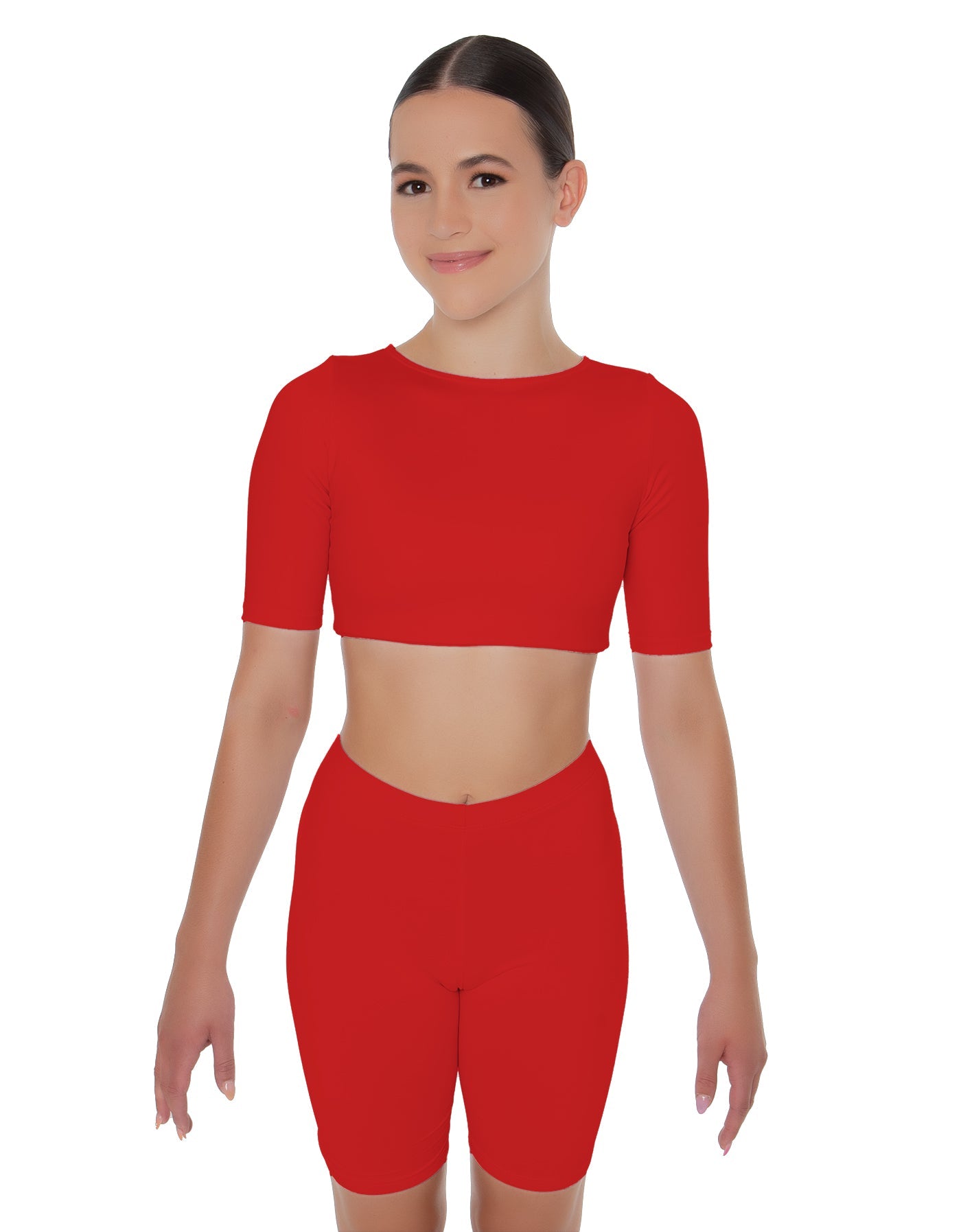 Solid Lycra Short Sleeve Crop Top