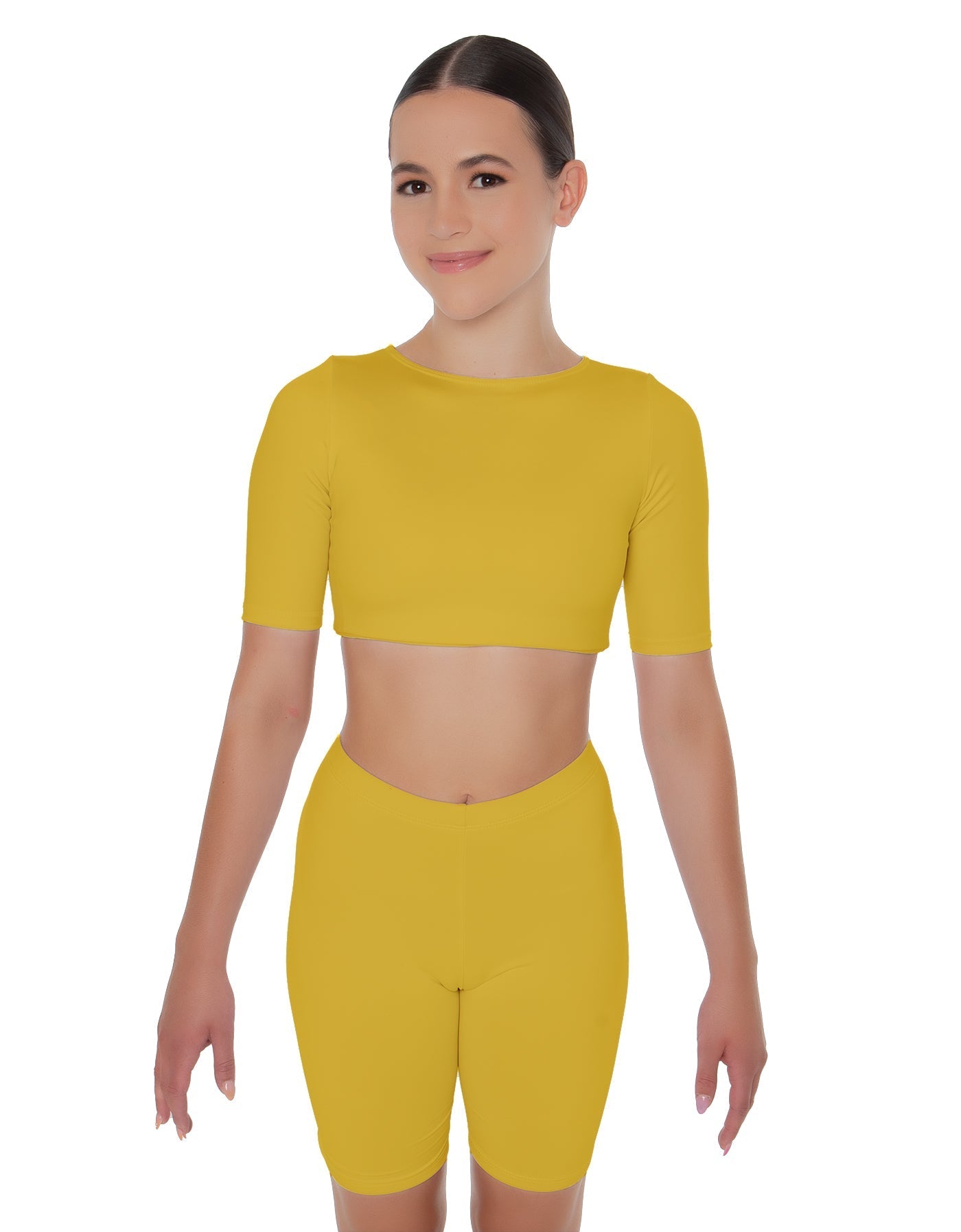 Solid Lycra Short Sleeve Crop Top
