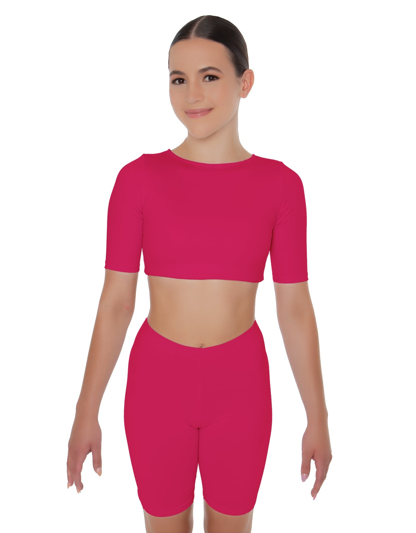 Solid Lycra Short Sleeve Crop Top