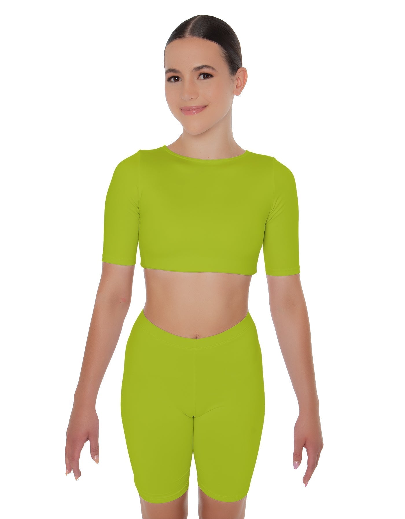 Solid Lycra Short Sleeve Crop Top