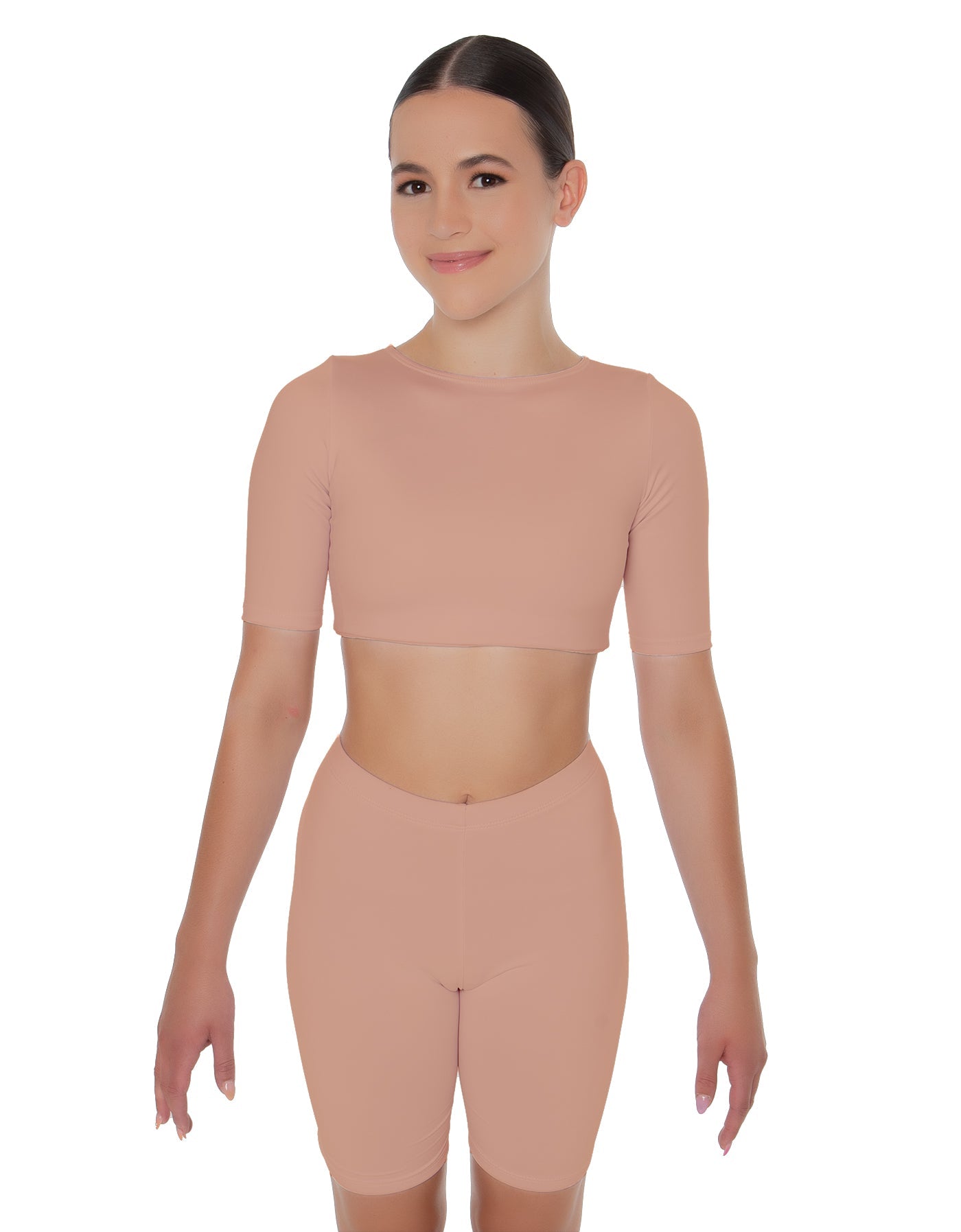 Solid Lycra Short Sleeve Crop Top