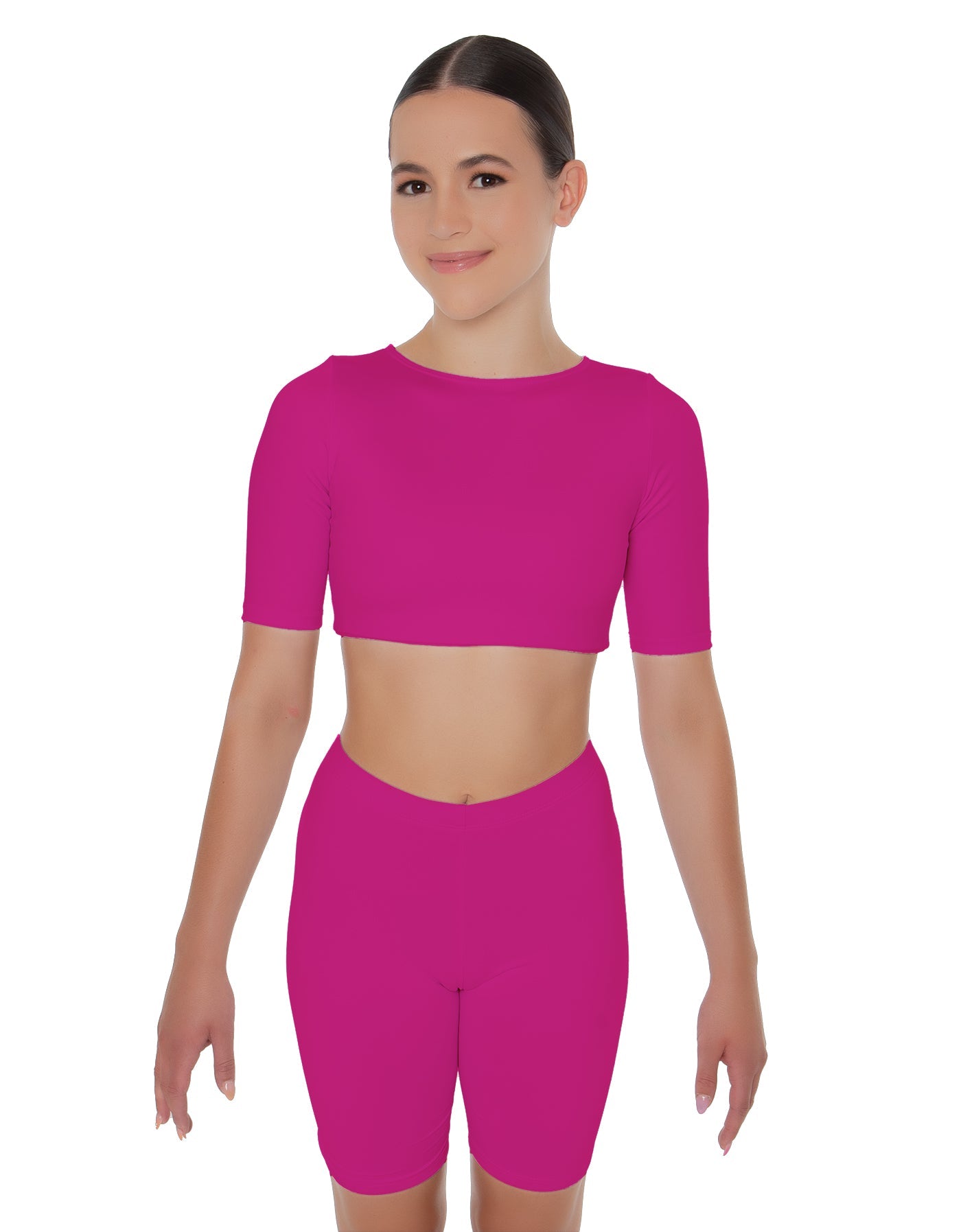 Solid Lycra Short Sleeve Crop Top