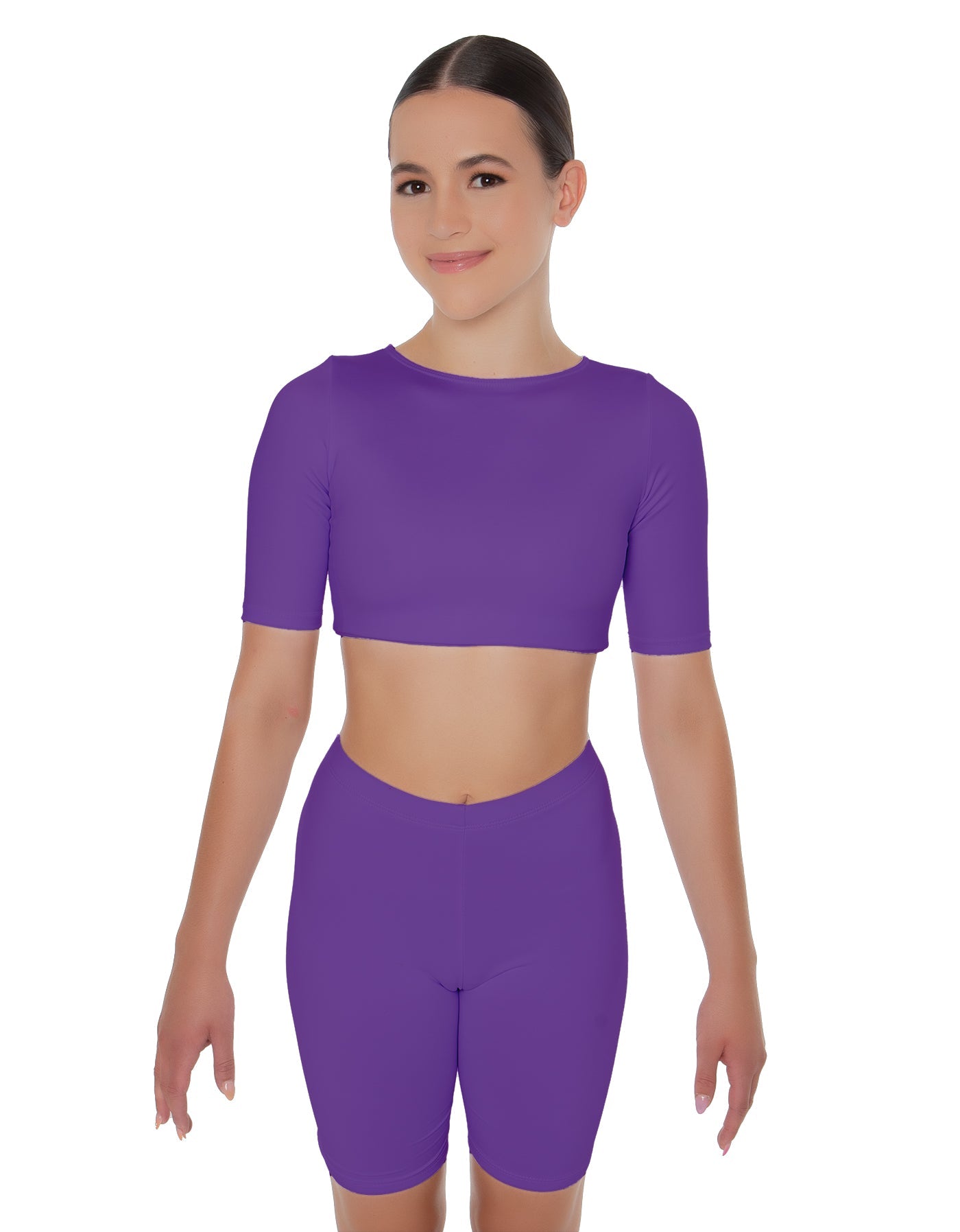 Solid Lycra Short Sleeve Crop Top
