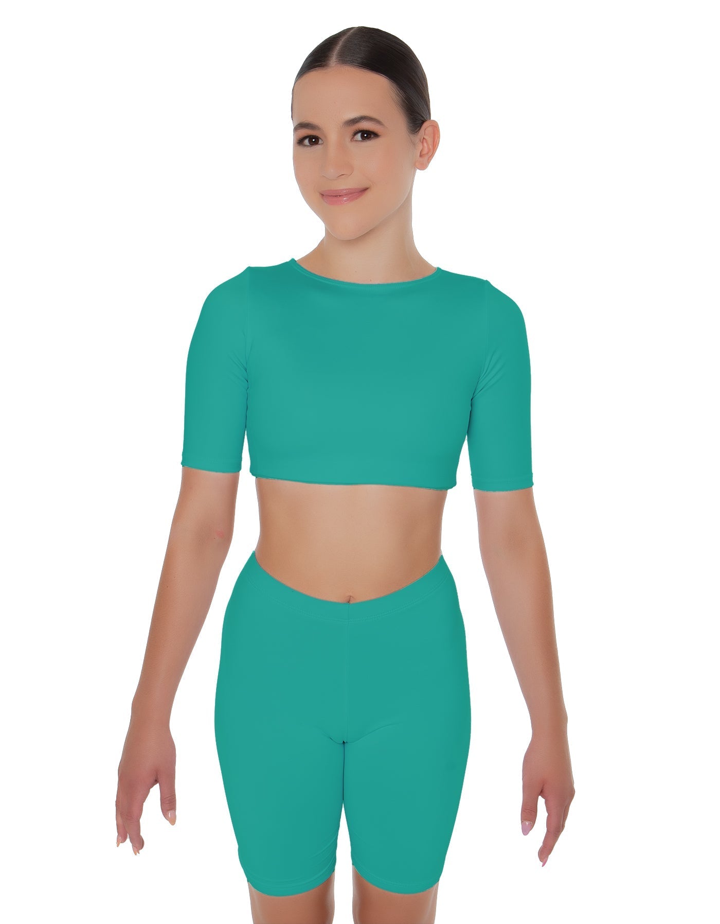 Solid Lycra Short Sleeve Crop Top
