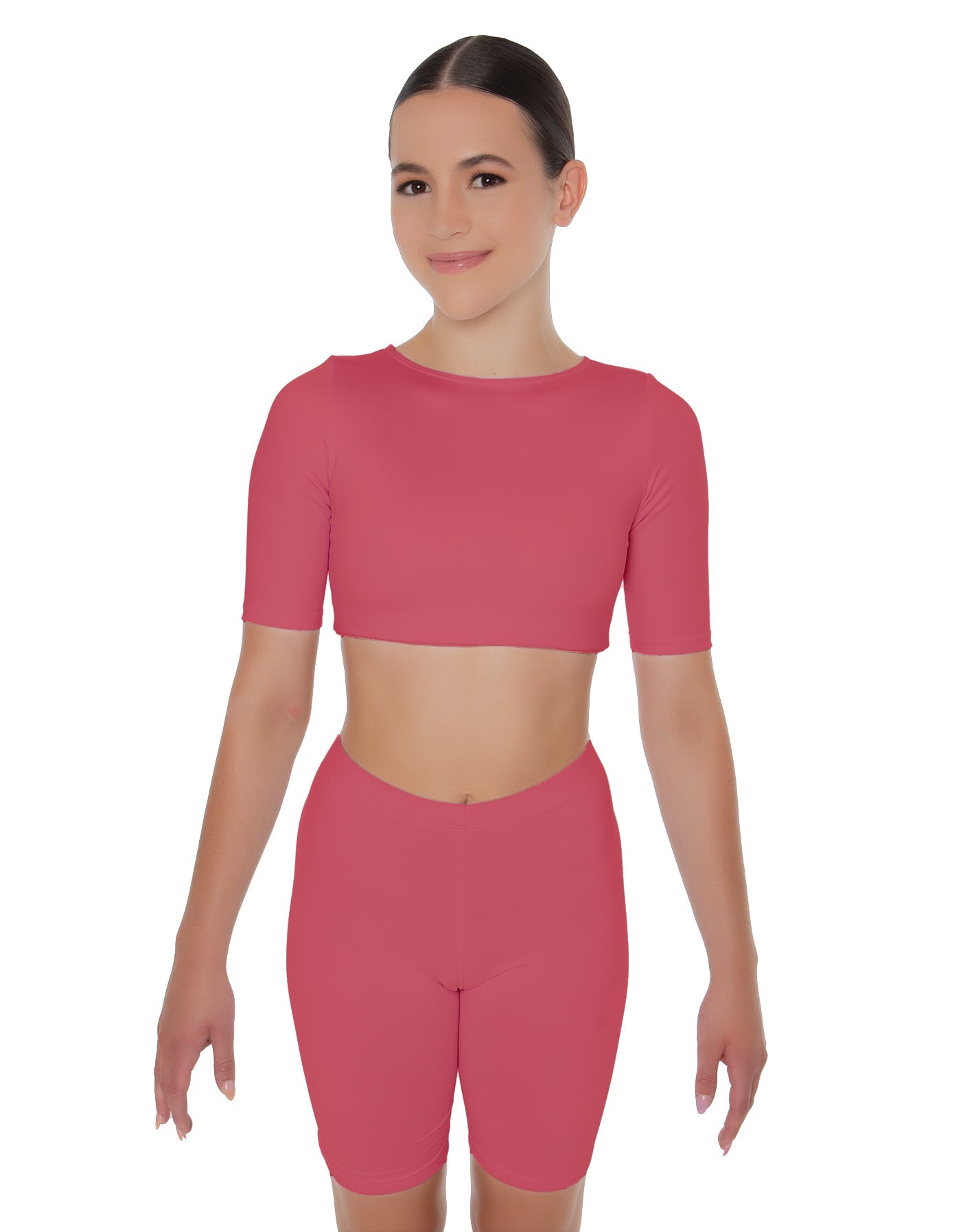 Solid Lycra Short Sleeve Crop Top