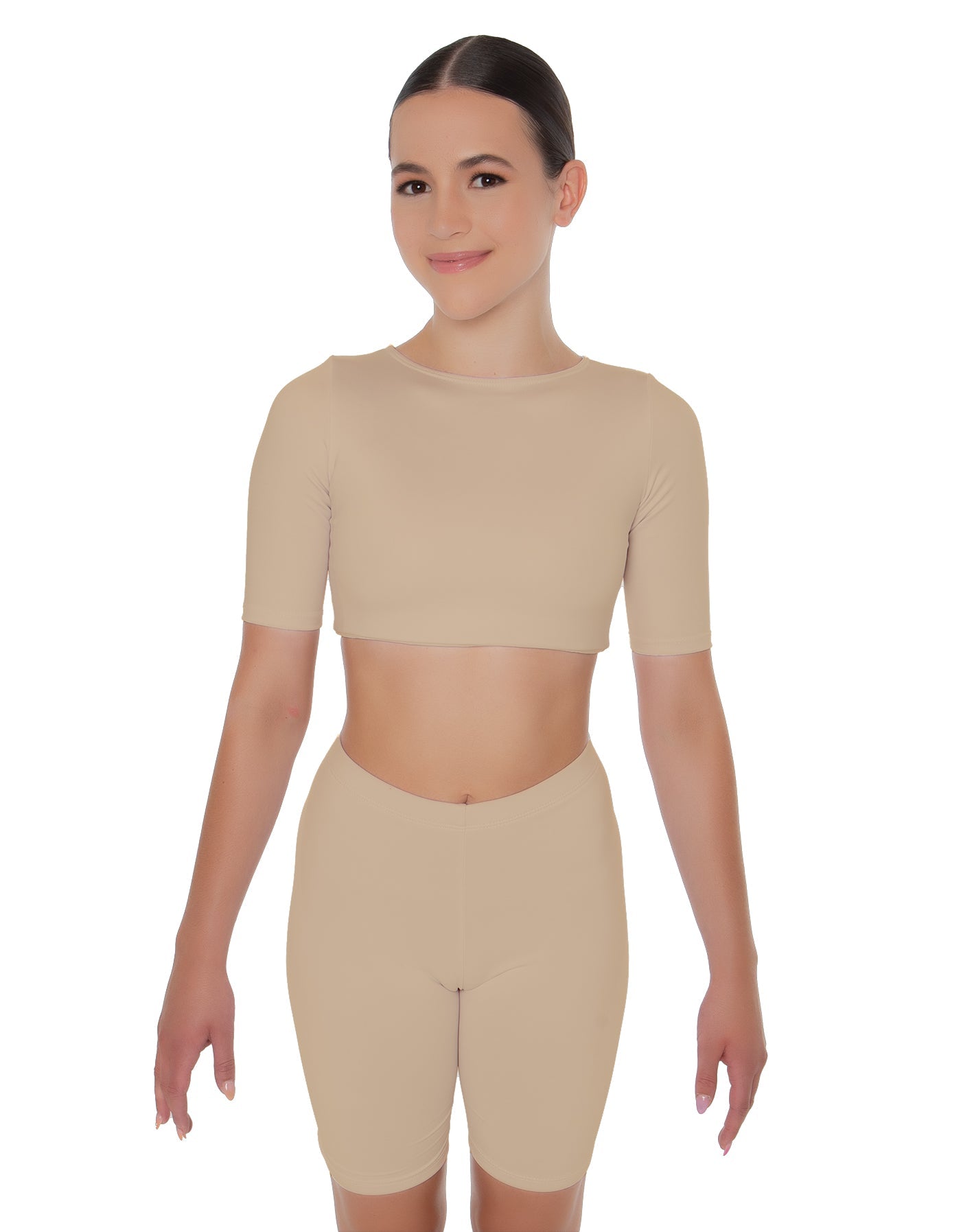 Solid Lycra Short Sleeve Crop Top